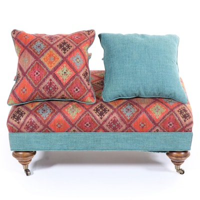 Kilim-Patterned Ottoman with Four Throw Pillows