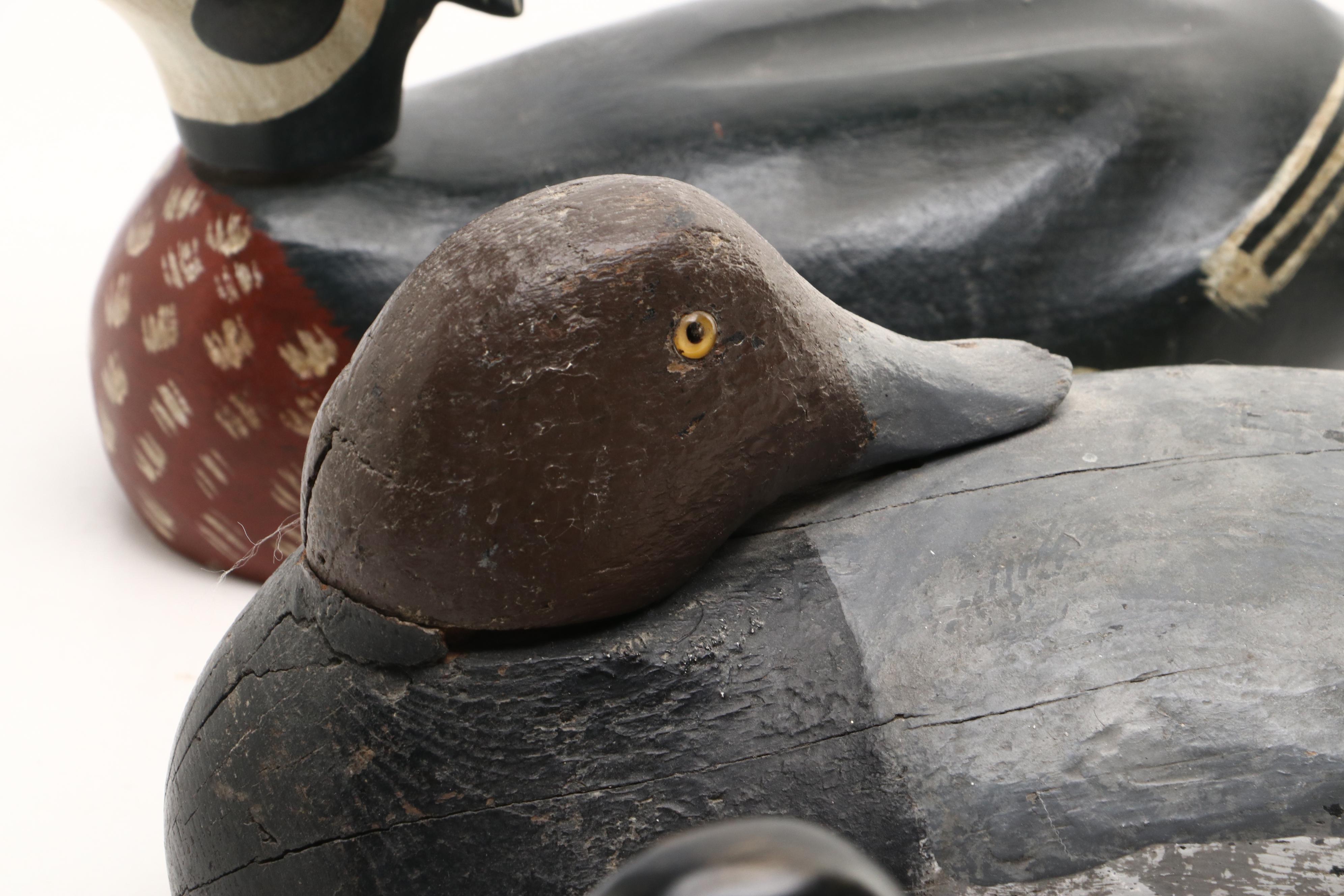 Wooden Canvasback Decoy with Other Hand-Painted Duck & Goose Decoys