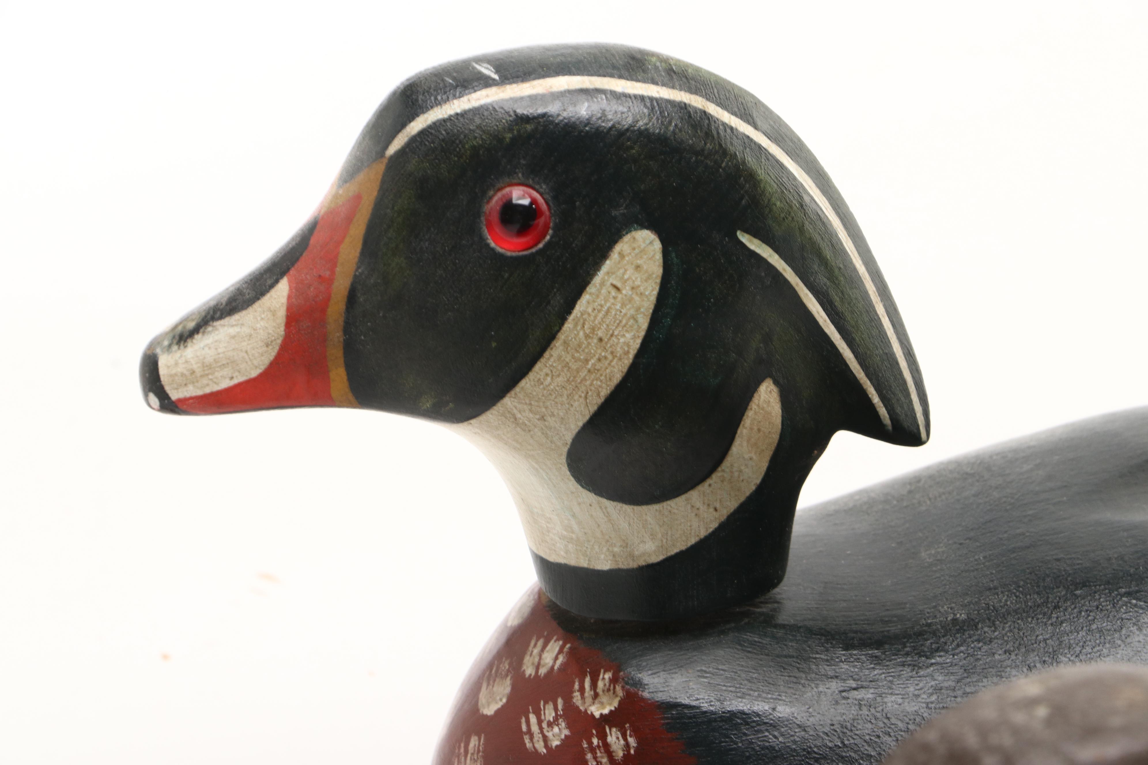 Wooden Canvasback Decoy with Other Hand-Painted Duck & Goose Decoys