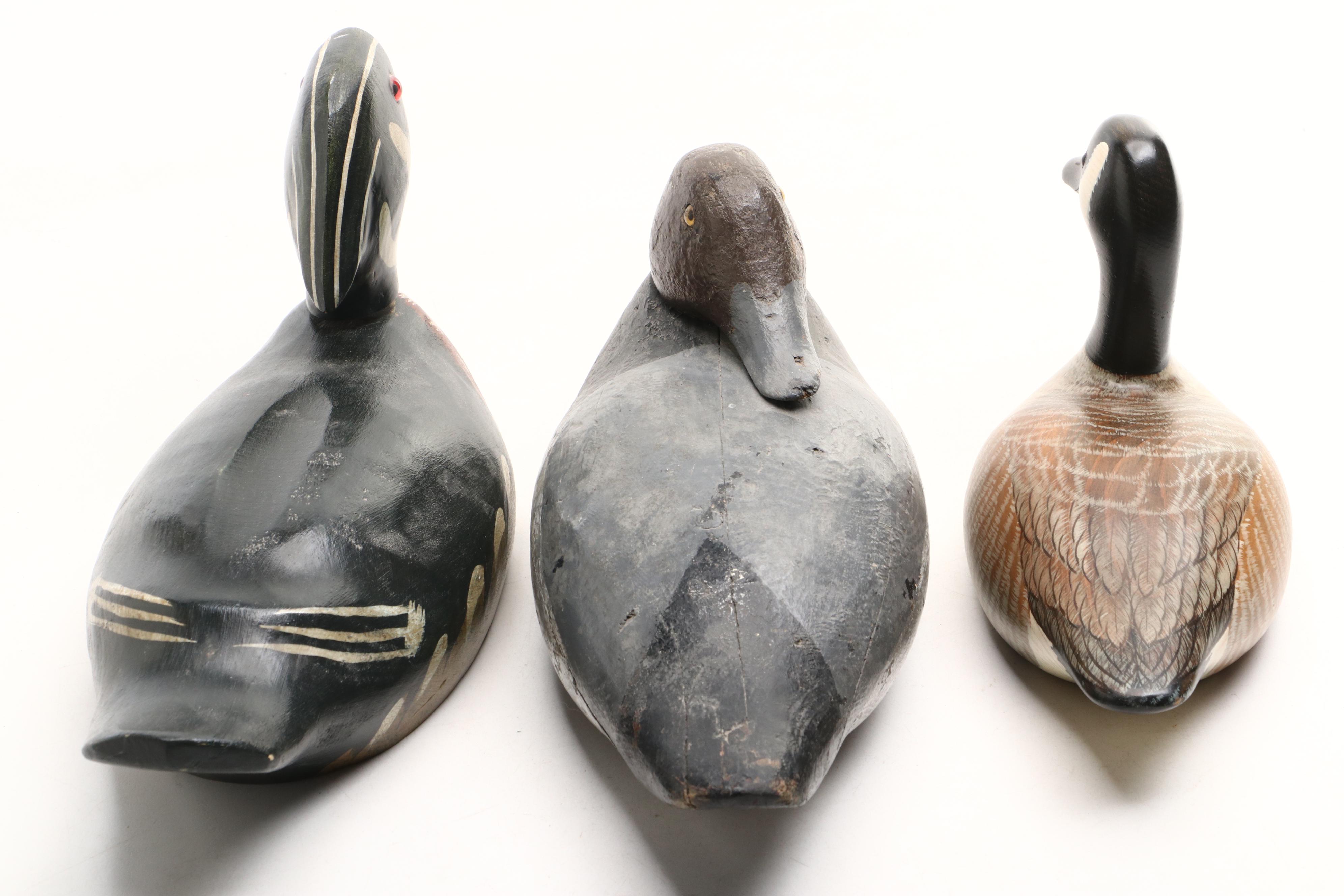 Wooden Canvasback Decoy with Other Hand-Painted Duck & Goose Decoys