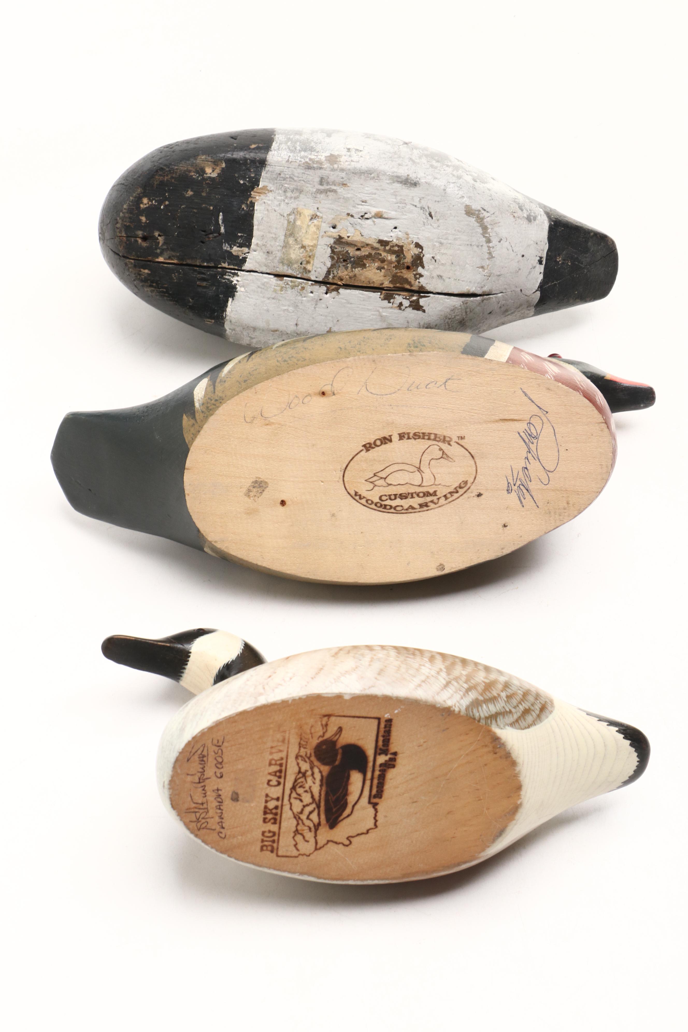 Wooden Canvasback Decoy with Other Hand-Painted Duck & Goose Decoys