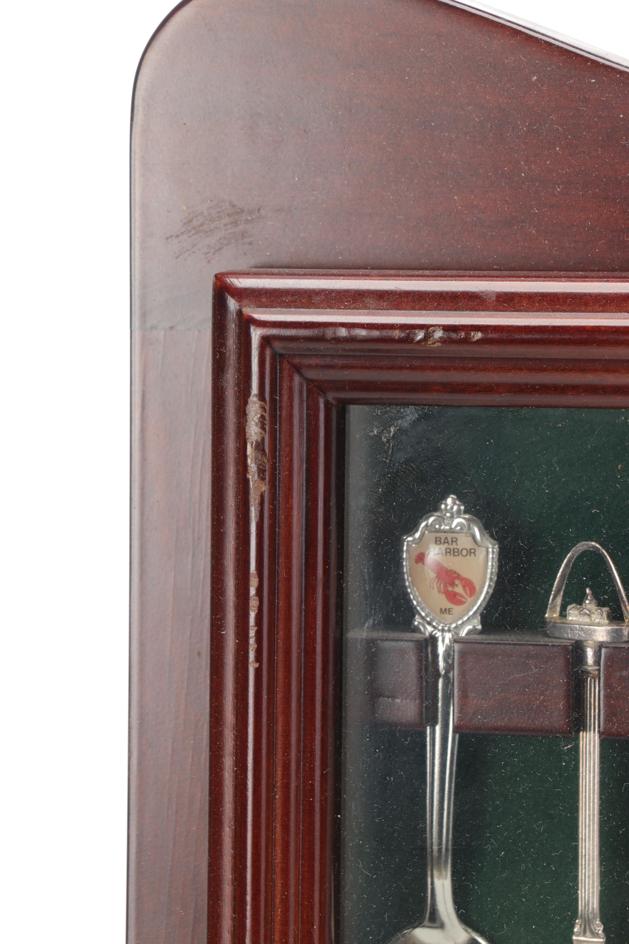 Silver Plate and Other Metal Souvenir Spoons Framed in Shadow Boxes