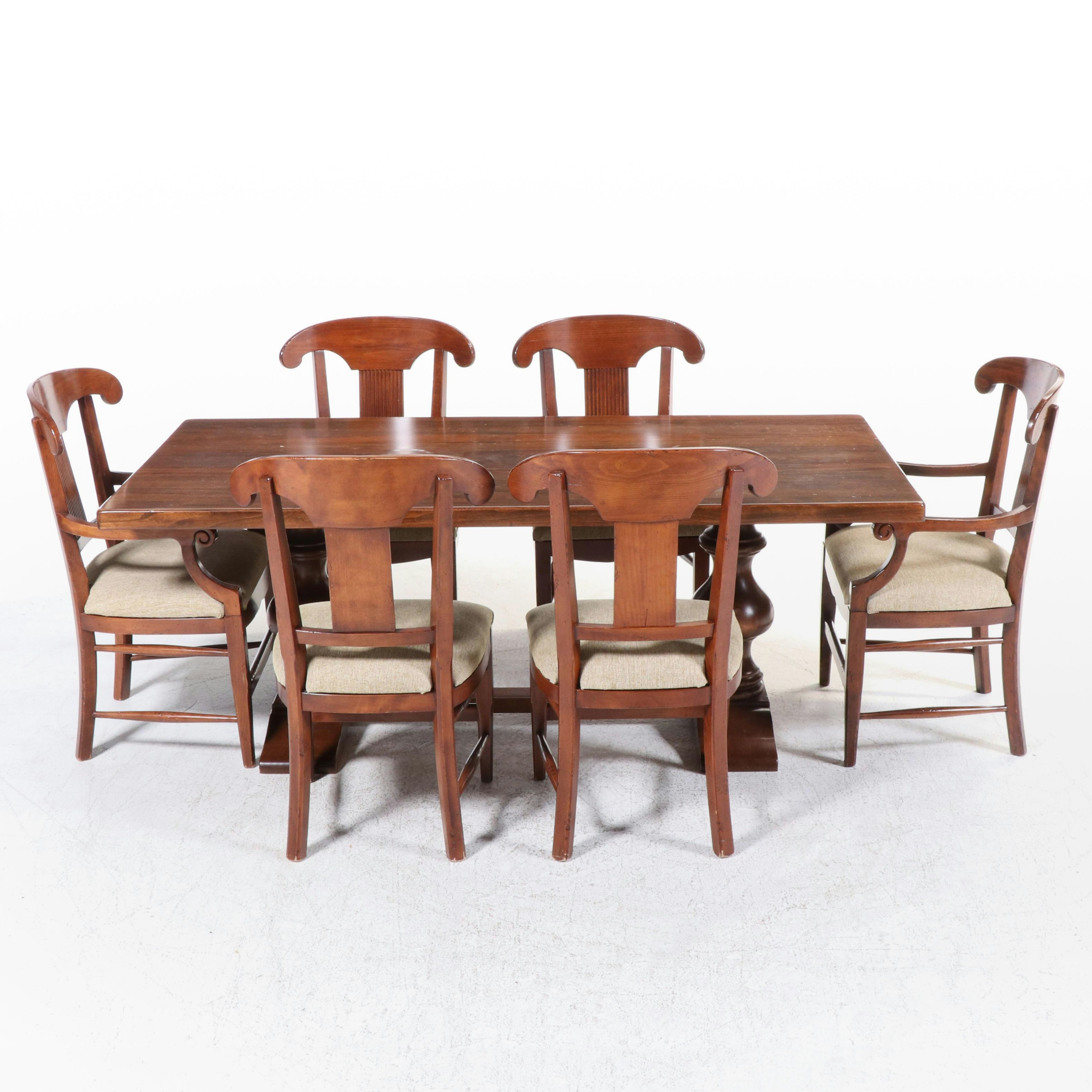 Seven-Piece Italian Provincial Style Hardwood Dining Set, Incl. Arhaus Furniture