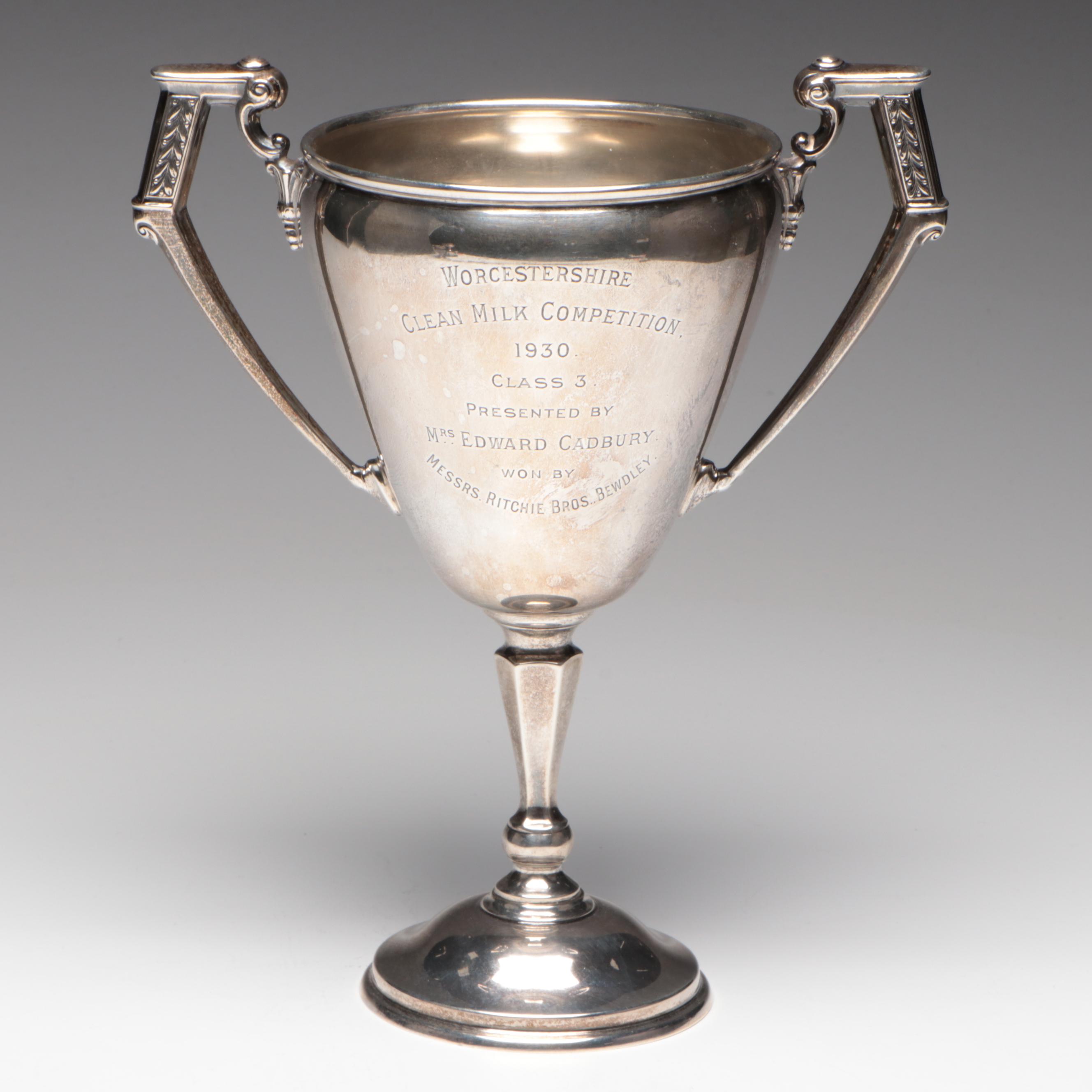 English Sterling and Plate Dairy Trophies Including "Clean Milk Competition"