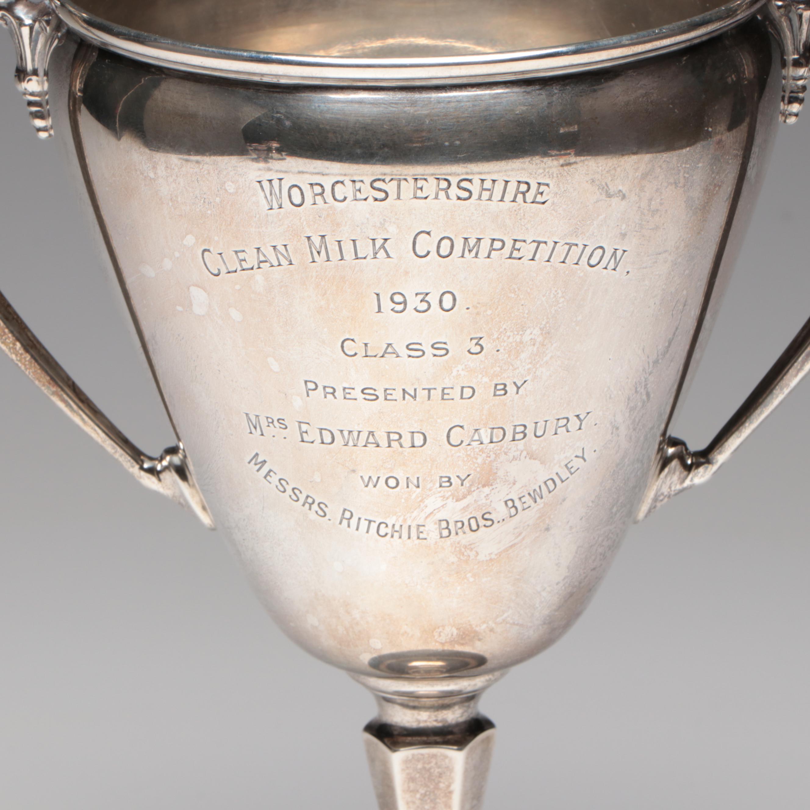 English Sterling and Plate Dairy Trophies Including "Clean Milk Competition"