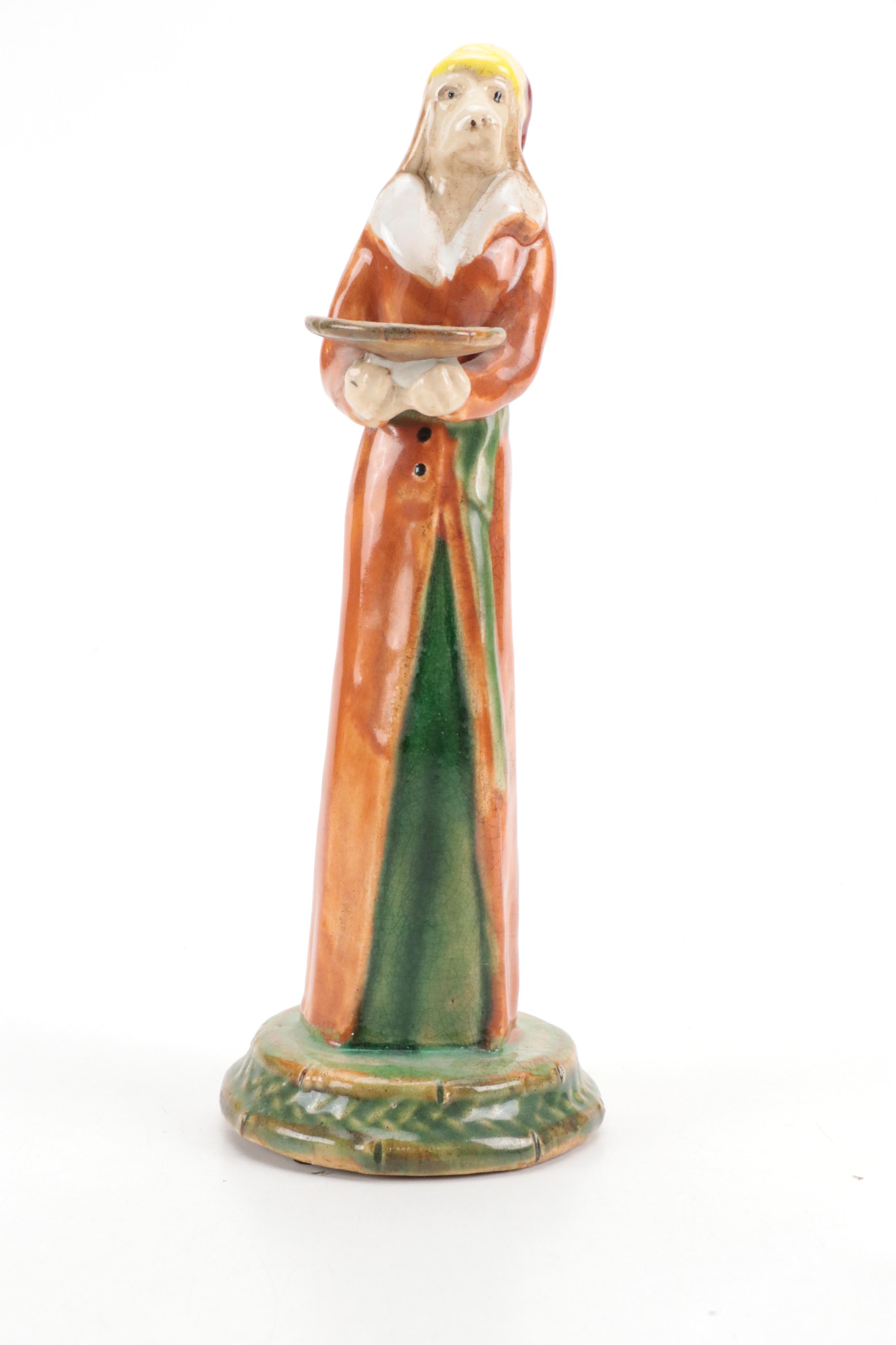 Butler Dog with Tray Ceramic Figurine, Vintage