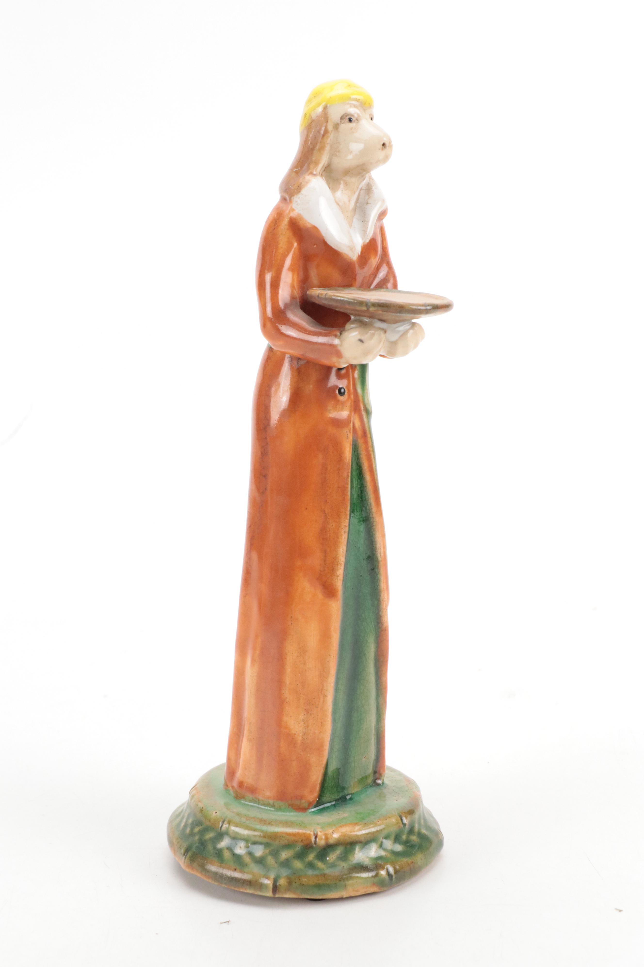 Butler Dog with Tray Ceramic Figurine, Vintage