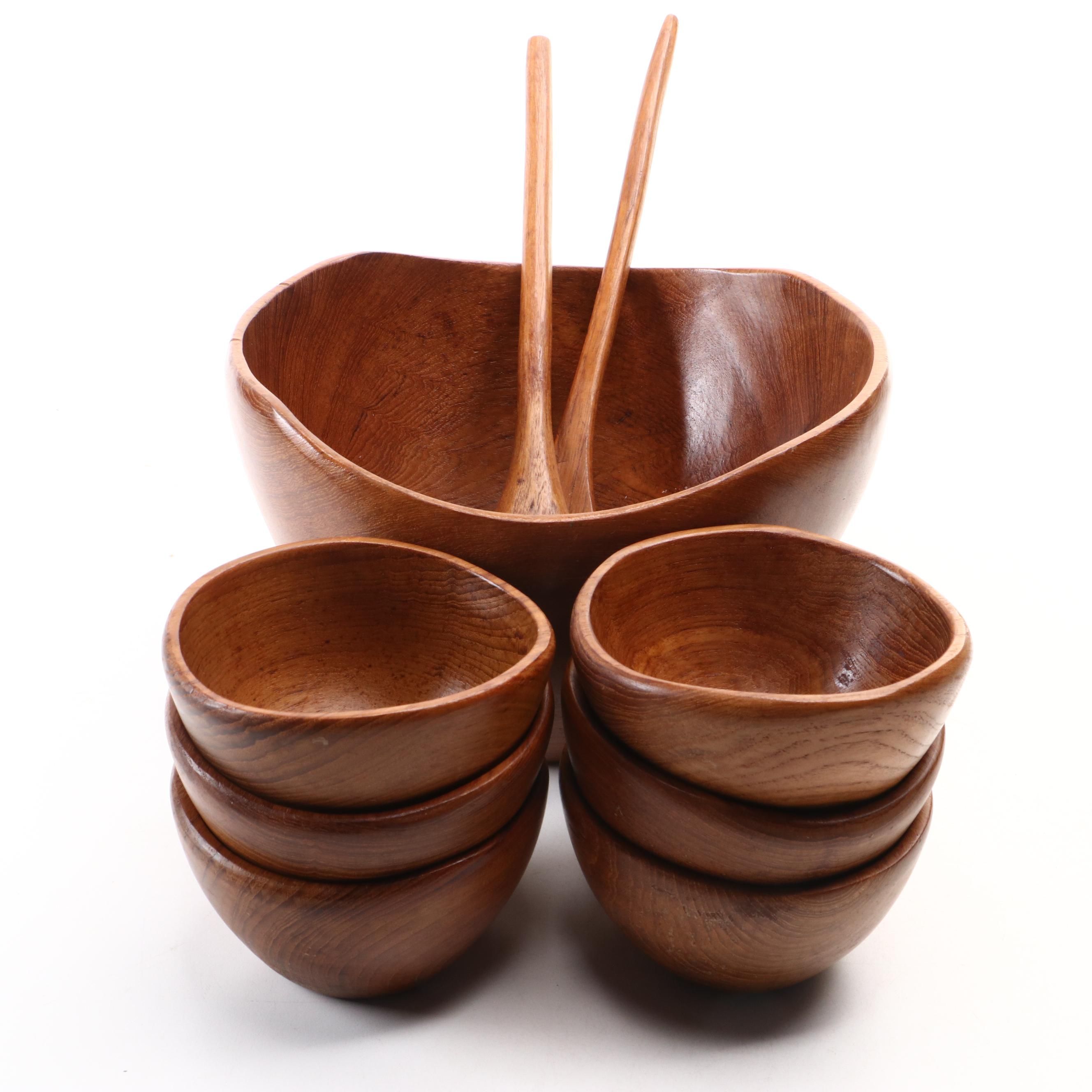 Turned Teak Wood Salad Set