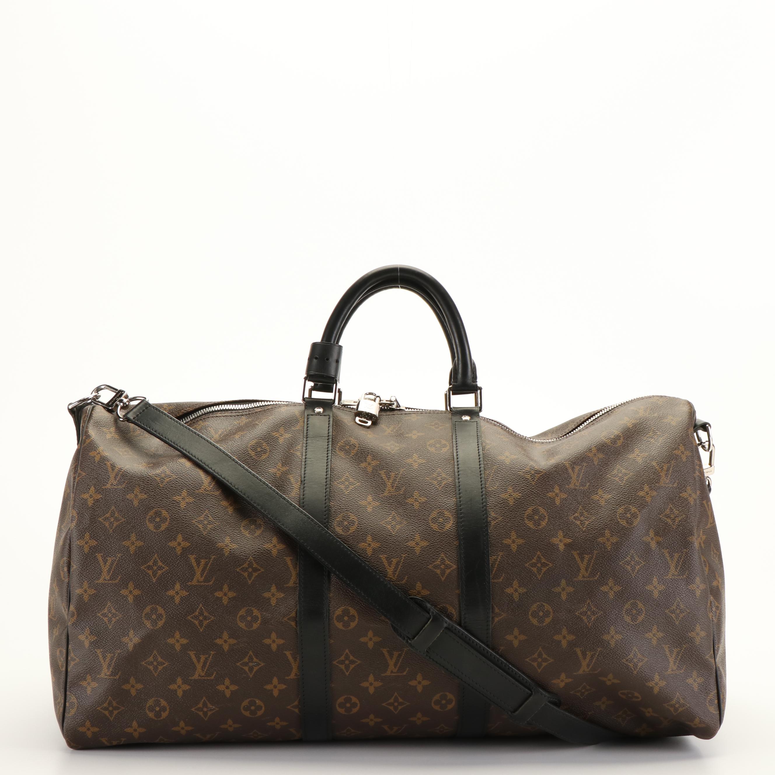 Louis Vuitton Keepall Bandoulière 55 Duffel Bag in Macassar Monogram