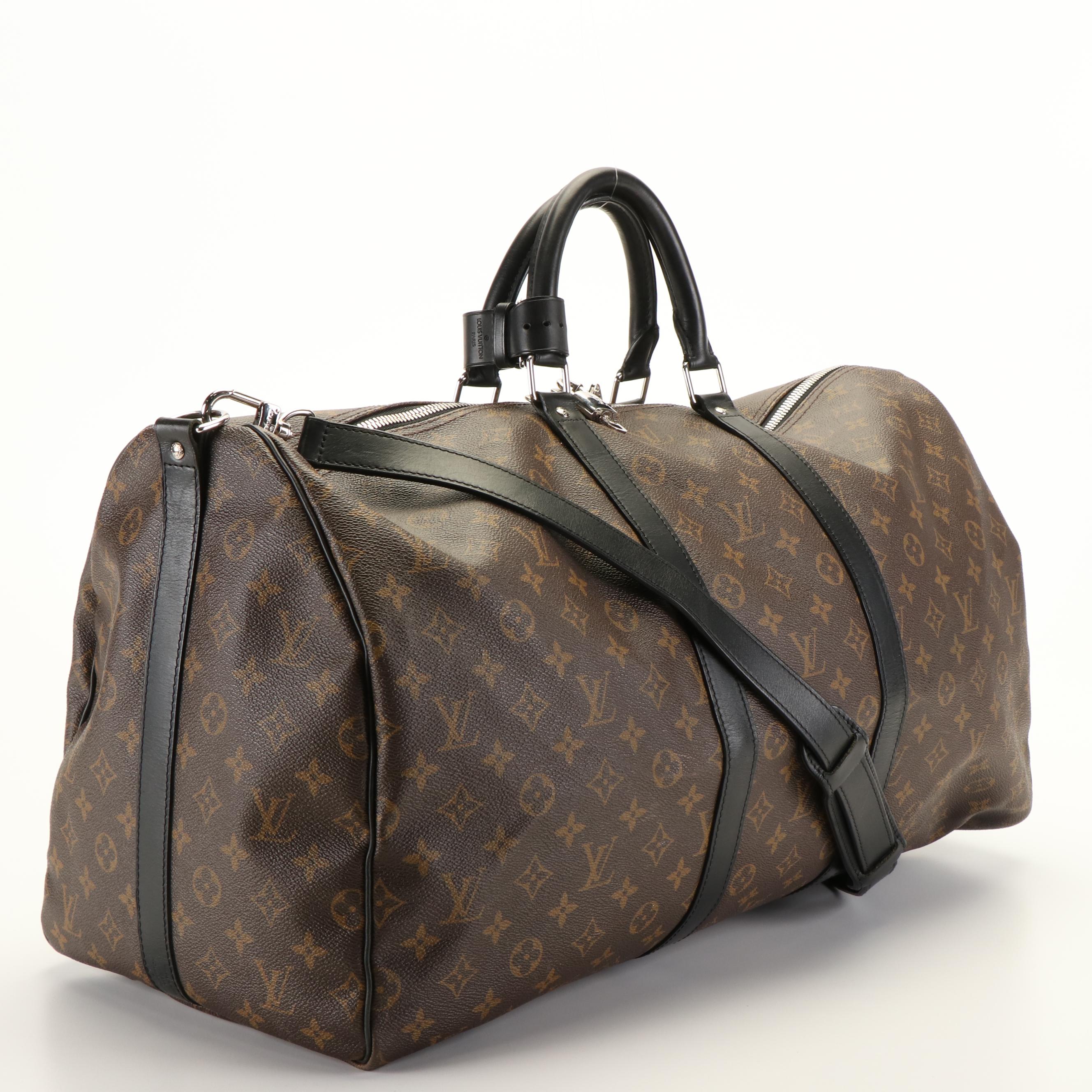 Louis Vuitton Keepall Bandoulière 55 Duffel Bag in Macassar Monogram