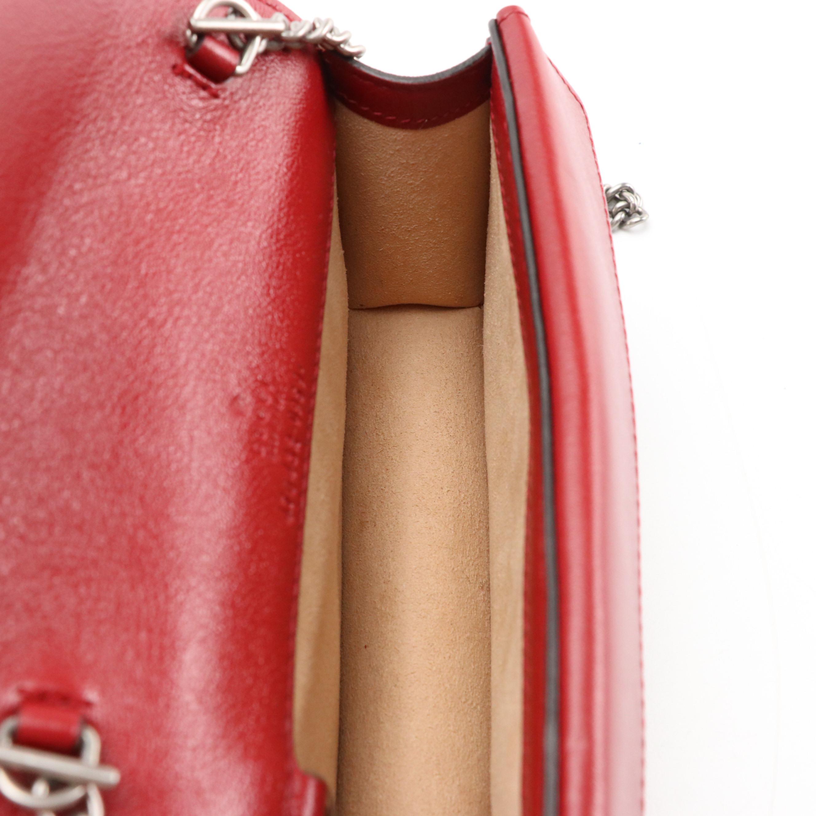 Gucci Dionysus Super Mini Crossbody Bag in B&W GG Tweed & Cherry Red Leather