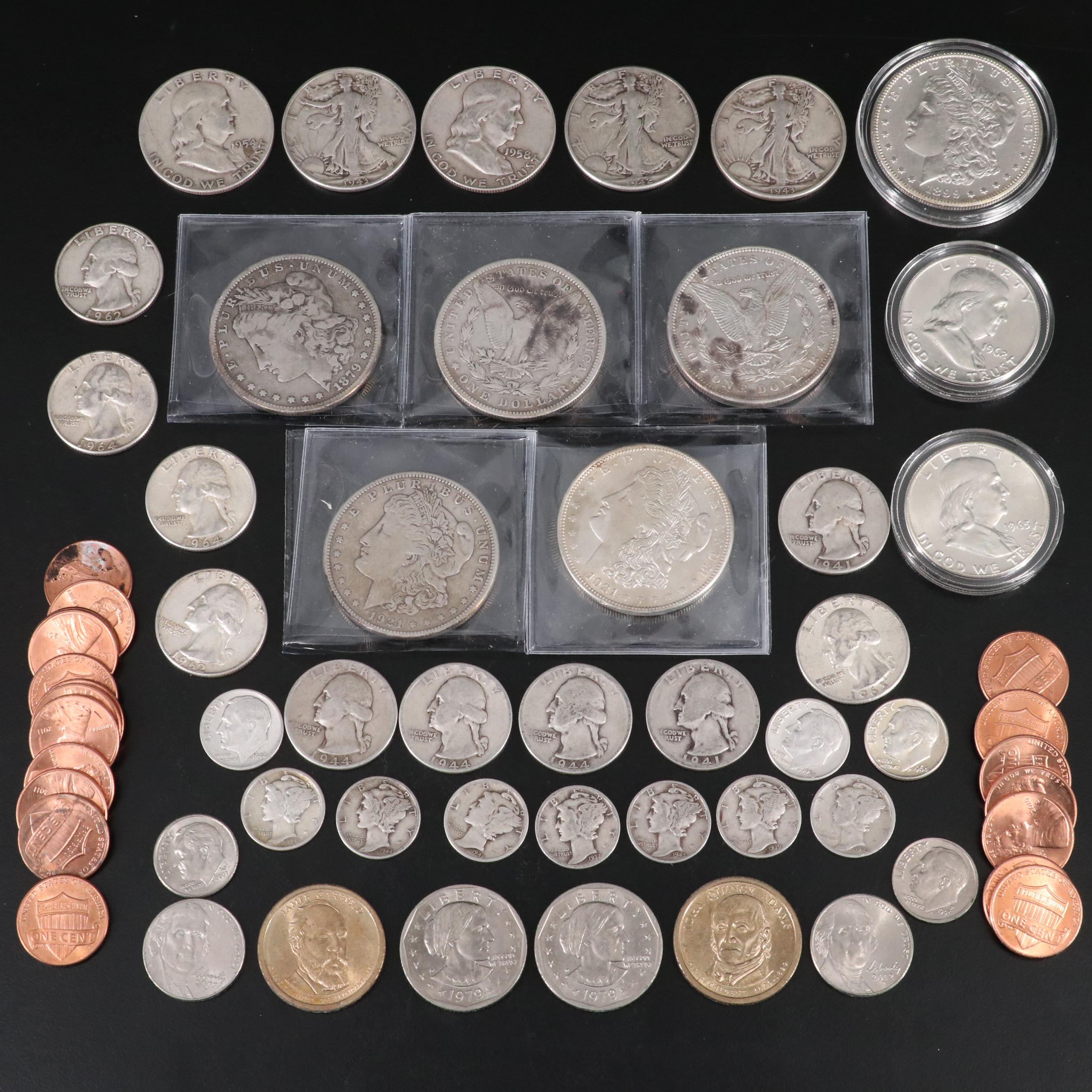 Group of U.S. Silver Coinage, Including Six Morgan Silver Dollars