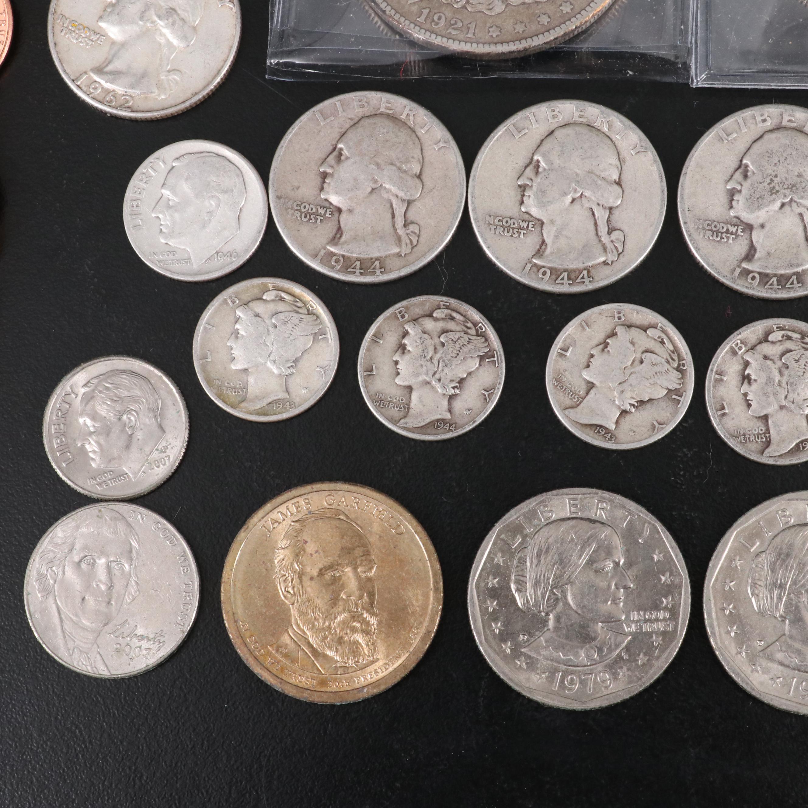 Group of U.S. Silver Coinage, Including Six Morgan Silver Dollars