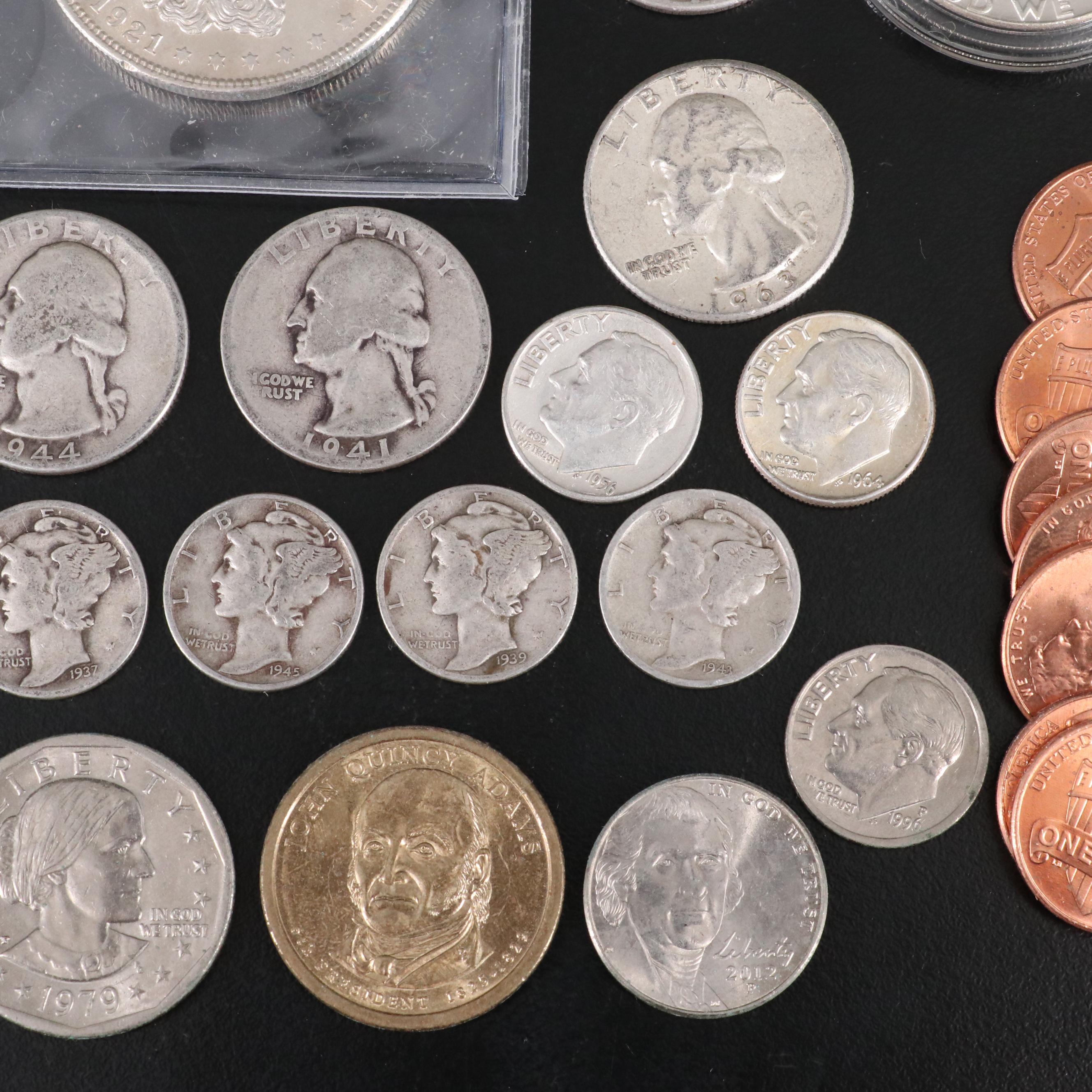 Group of U.S. Silver Coinage, Including Six Morgan Silver Dollars