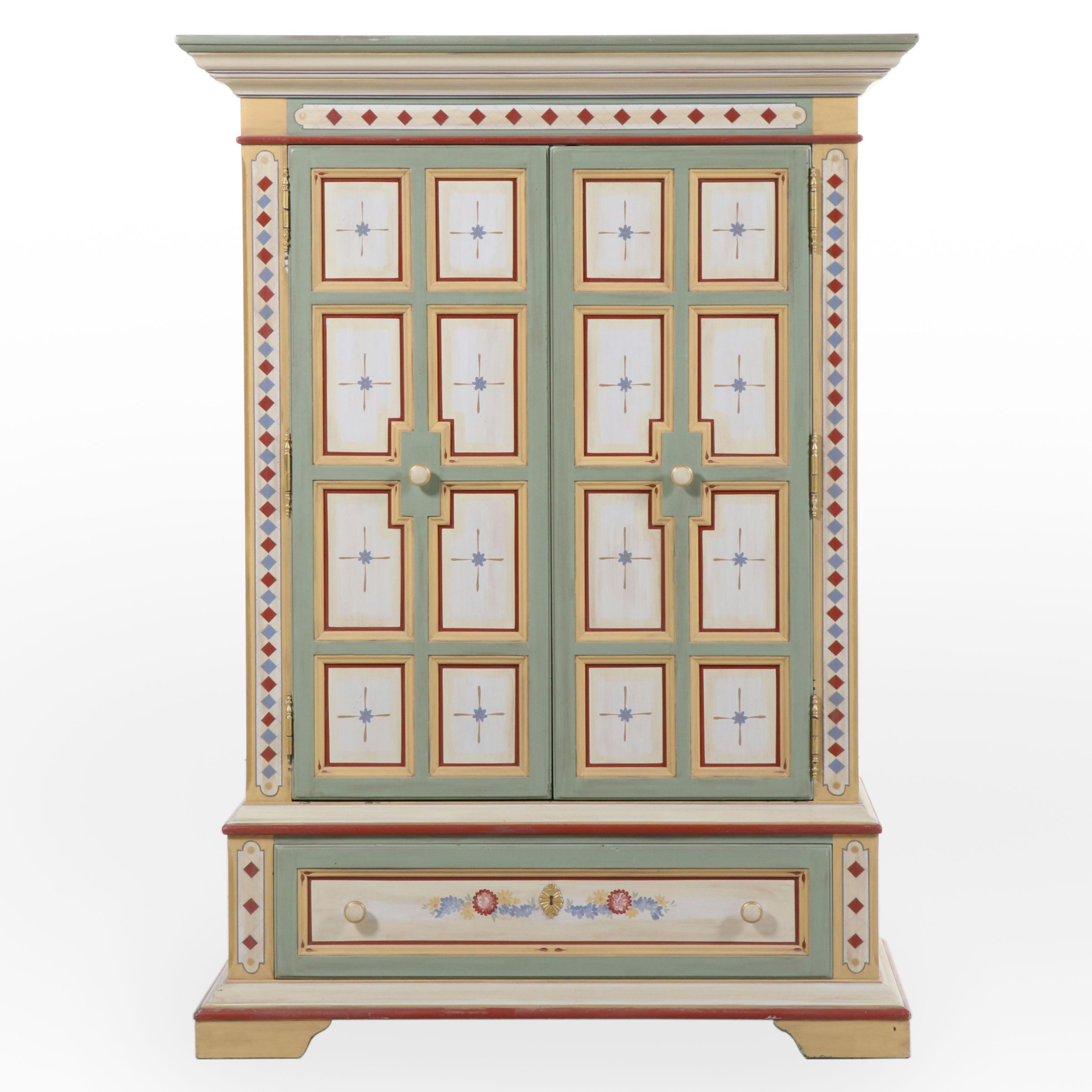 Drexel Custom-Painted and Parcel-Gilt Media Armoire, Late 20th Century