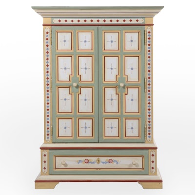 Drexel Custom-Painted and Parcel-Gilt Media Armoire, Late 20th Century