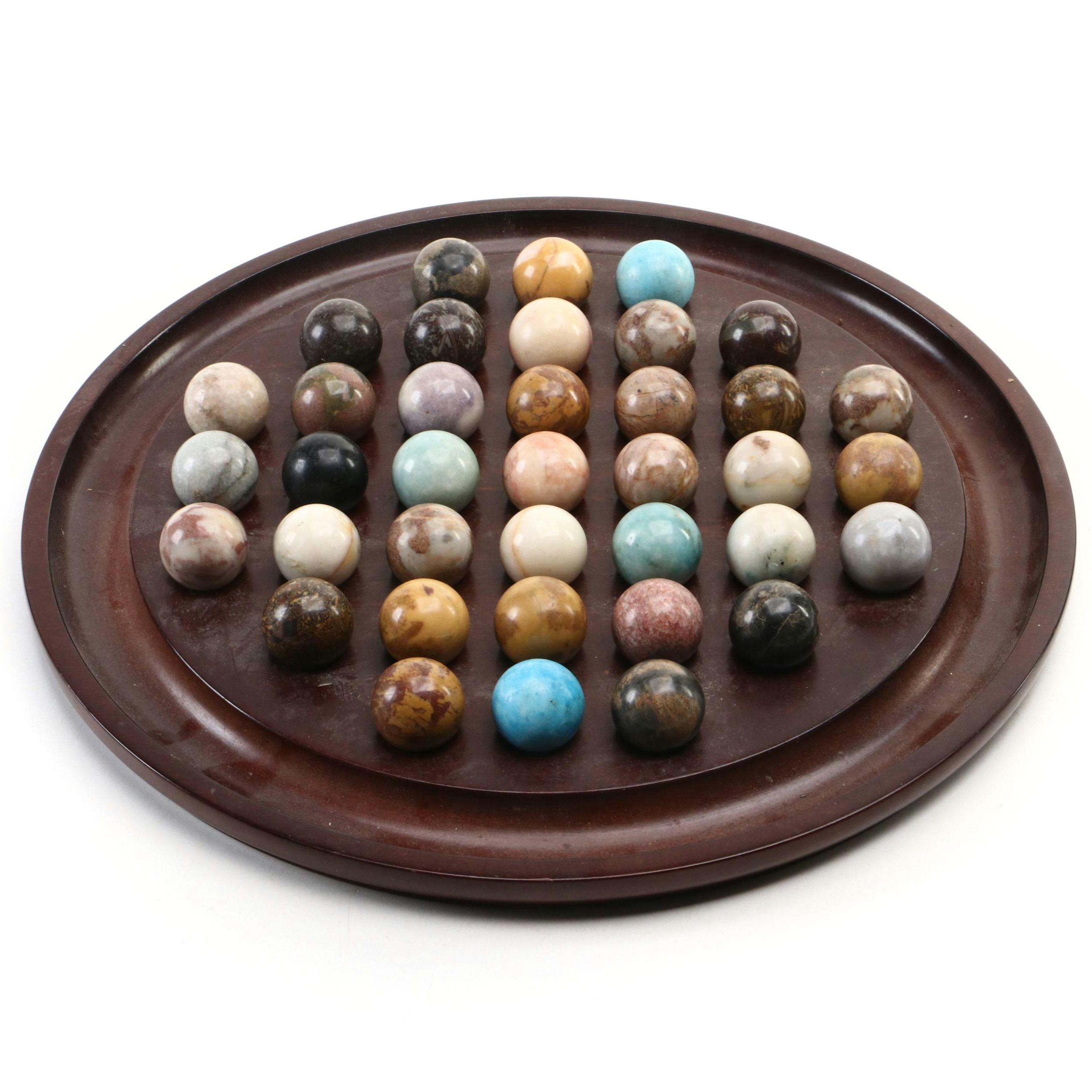 Bombay Company Wooden Solitaire Board with Polished Stone Marbles
