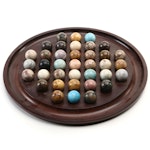 Bombay Company Wooden Solitaire Board with Polished Stone Marbles