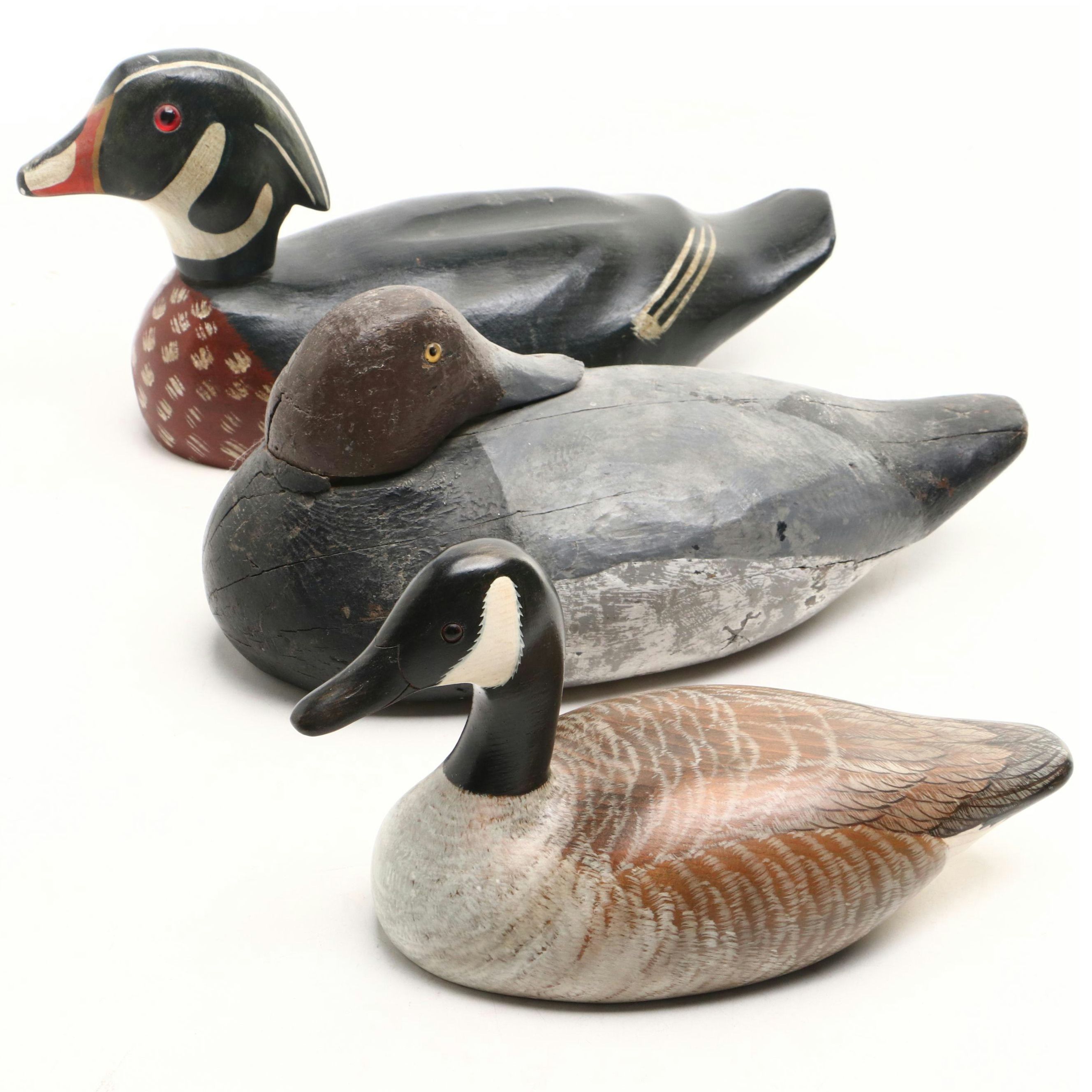Wooden Canvasback Decoy with Other Hand-Painted Duck & Goose Decoys