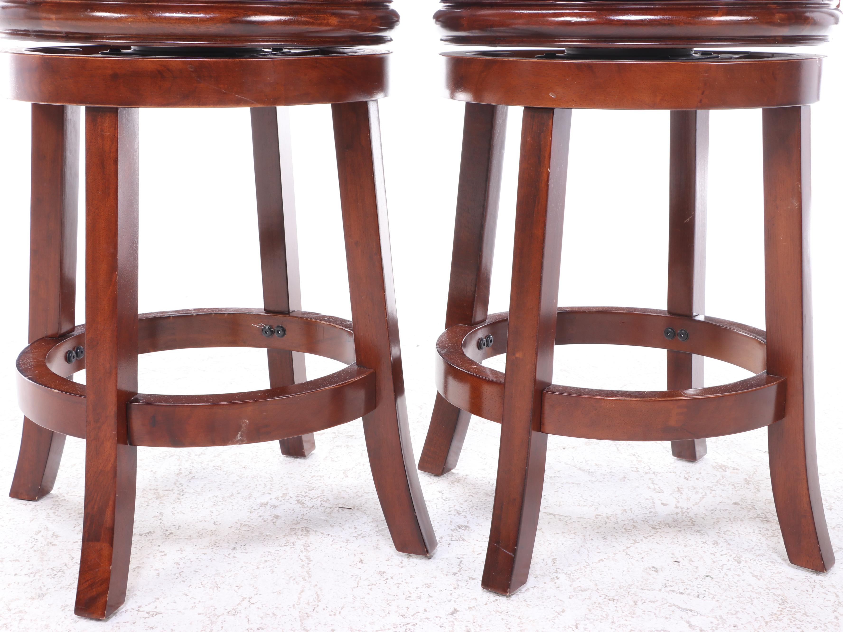 Eight Contemporary Hardwood and Faux Leather Swivel Seat Counter Stools