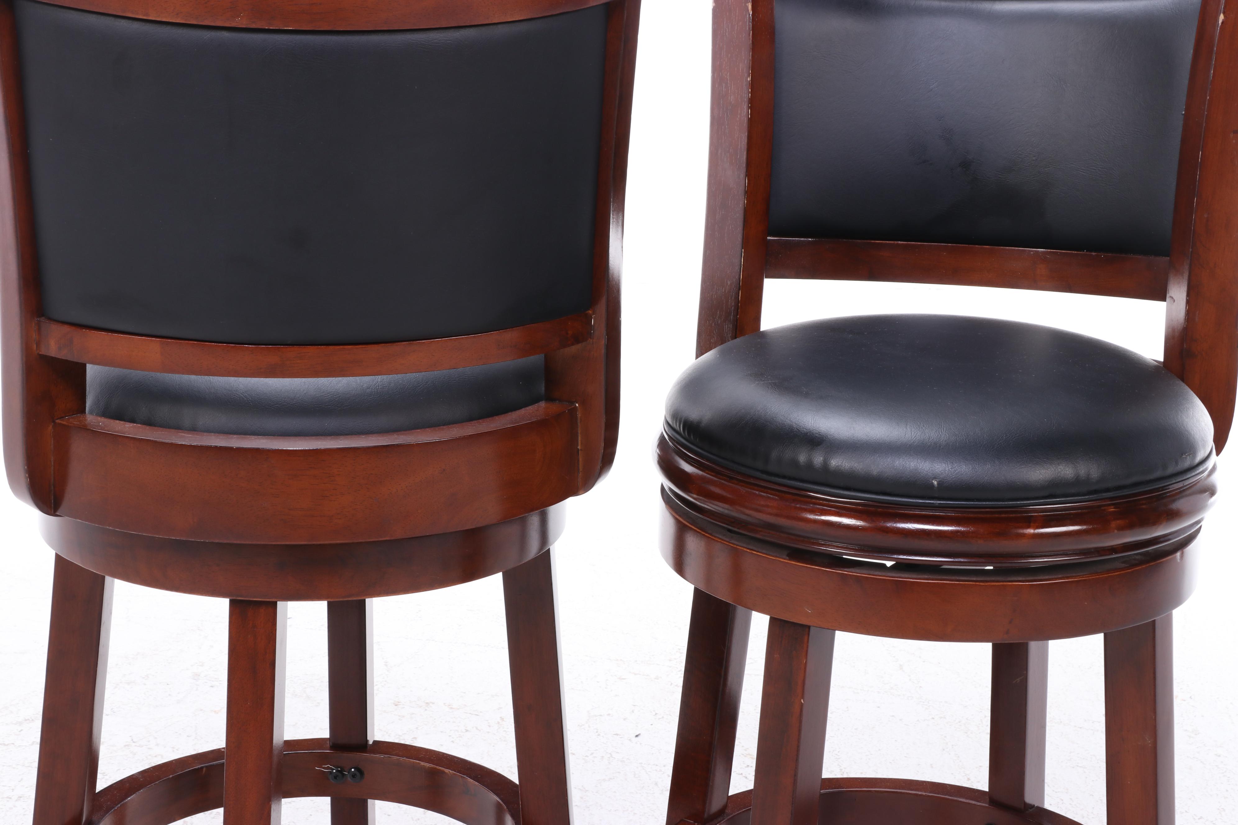 Eight Contemporary Hardwood and Faux Leather Swivel Seat Counter Stools