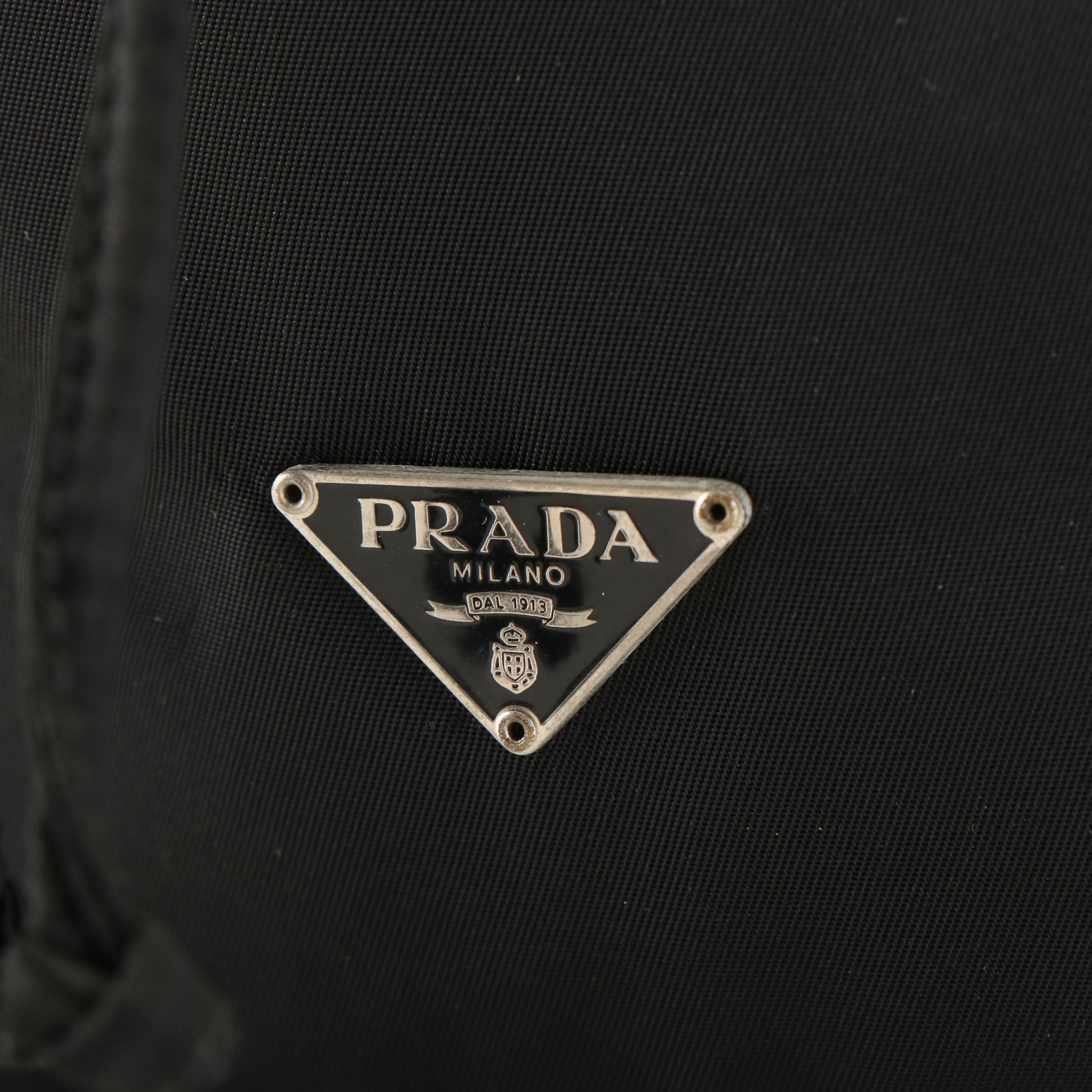 Prada Vela  Triangle Logo Drawstring Pouch in Black Nylon