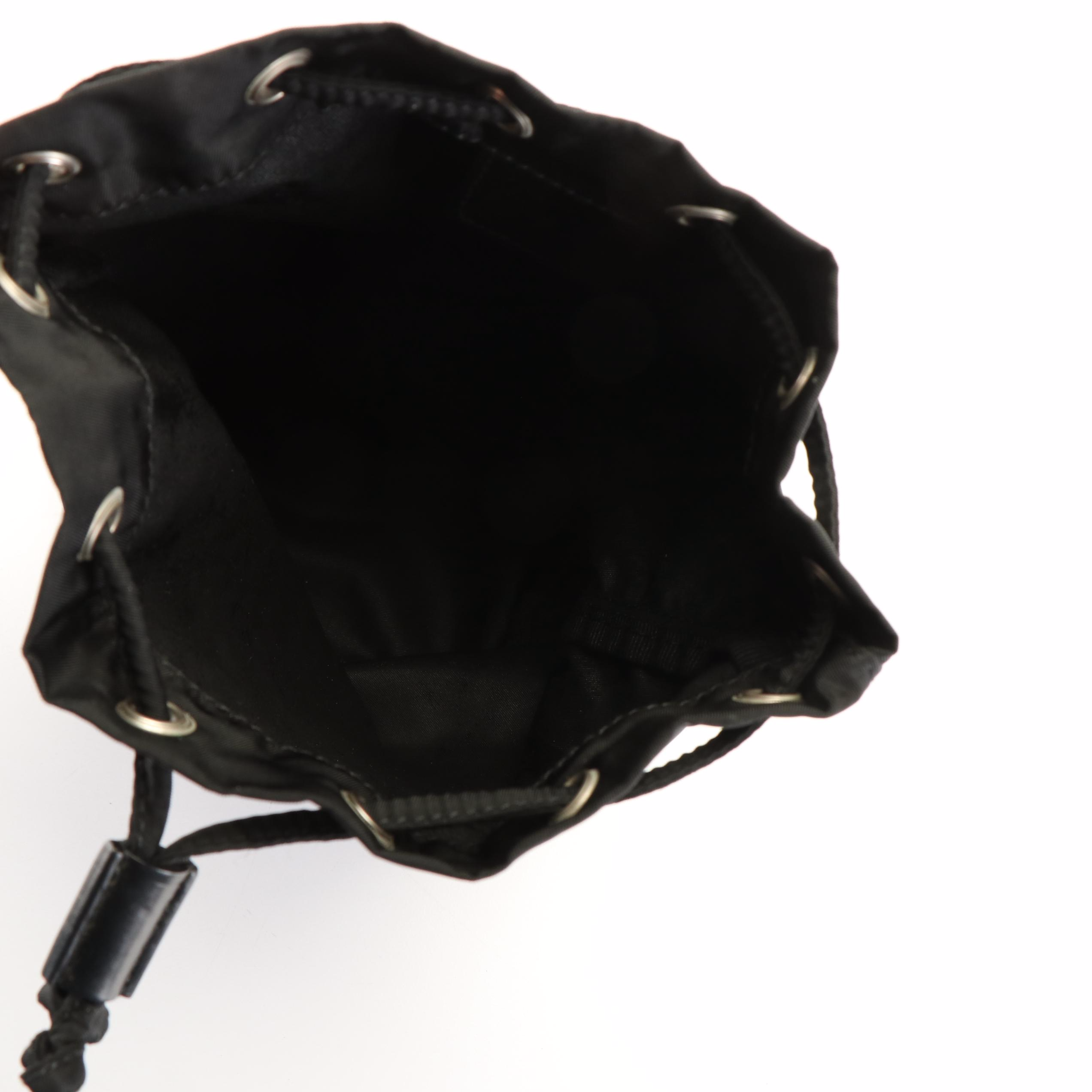 Prada Vela  Triangle Logo Drawstring Pouch in Black Nylon