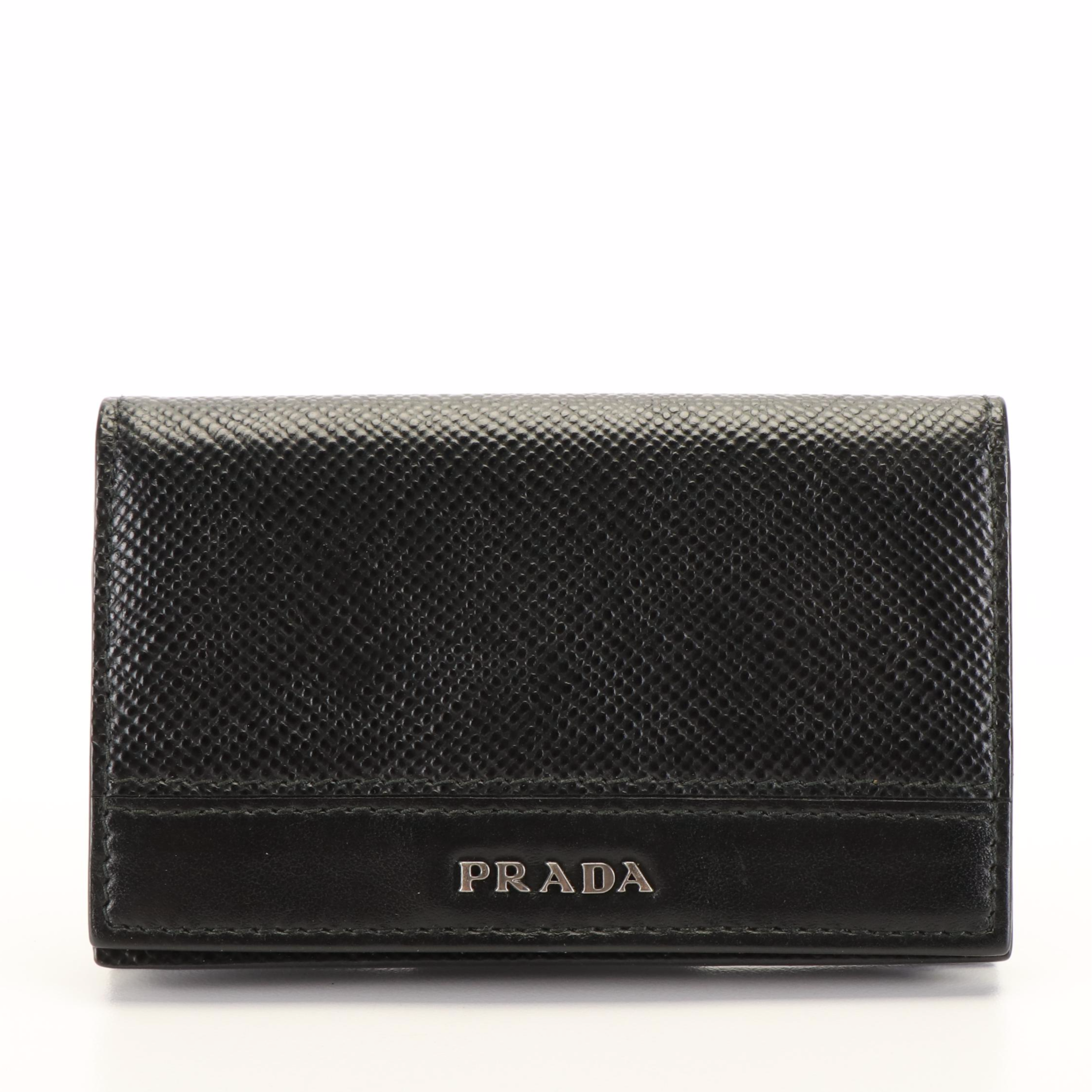 Prada Folded Card Holder in Black Saffiano Leather