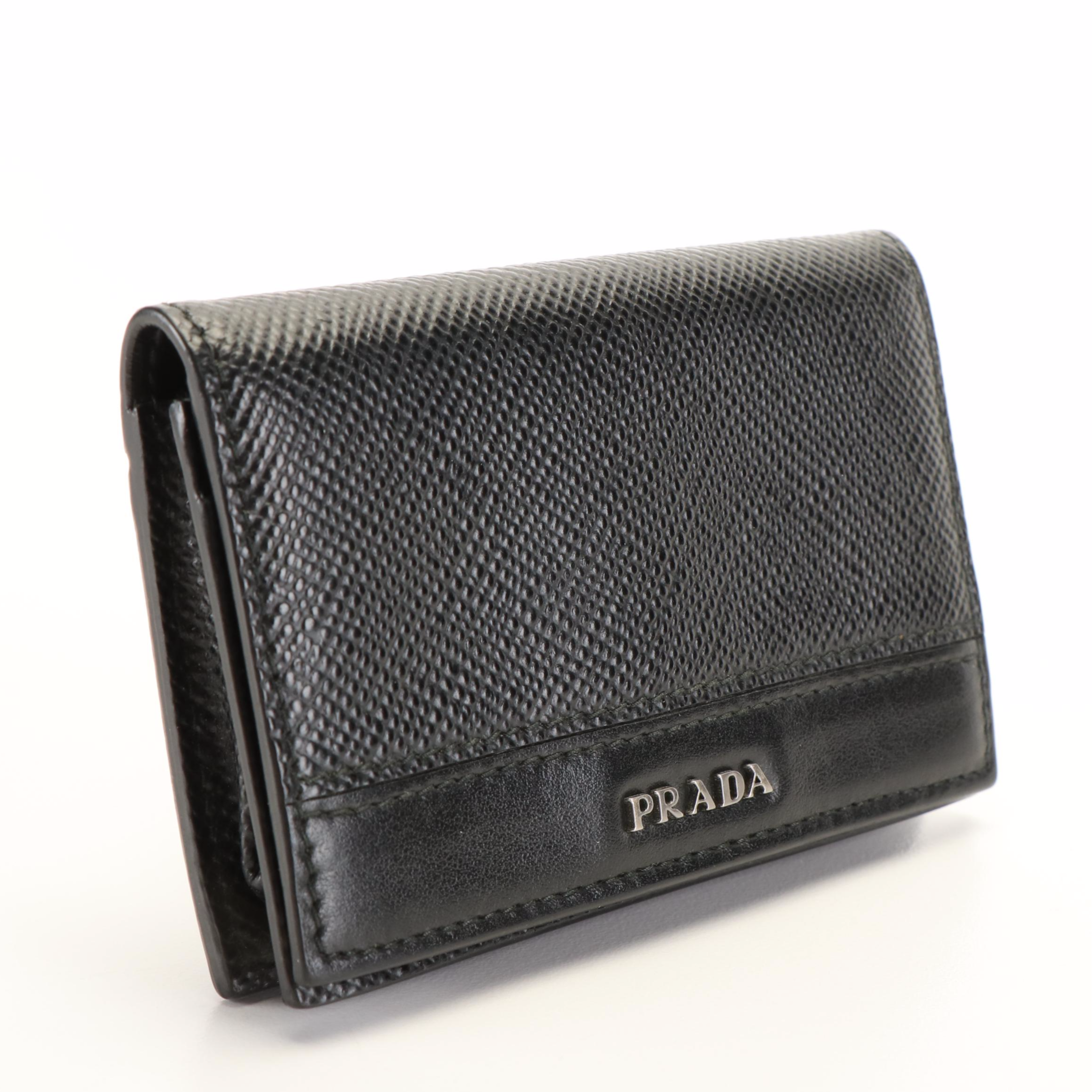 Prada Folded Card Holder in Black Saffiano Leather