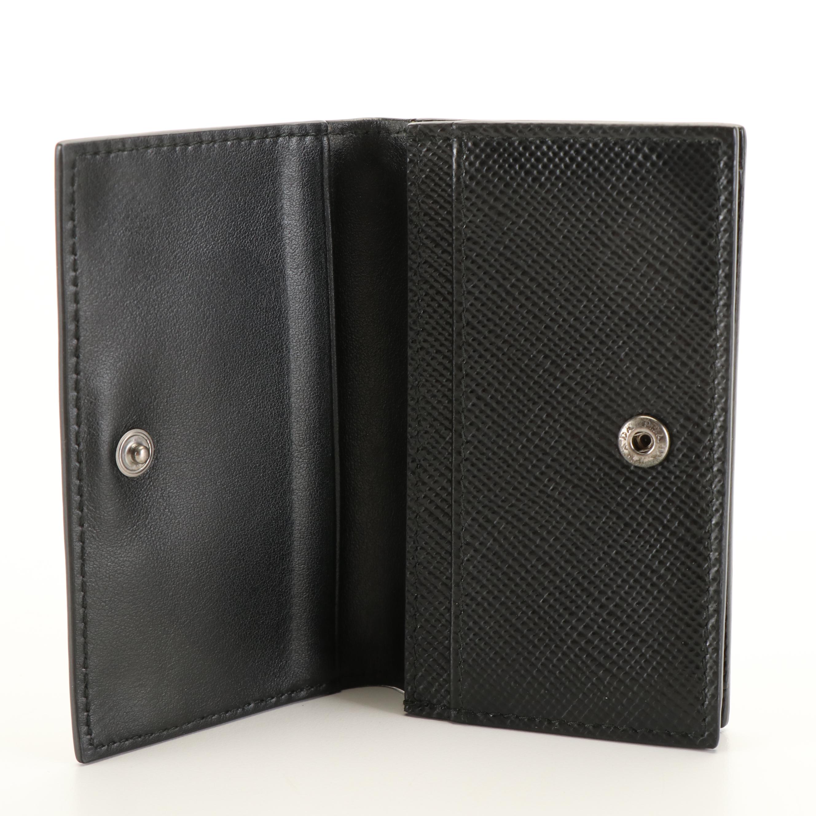 Prada Folded Card Holder in Black Saffiano Leather