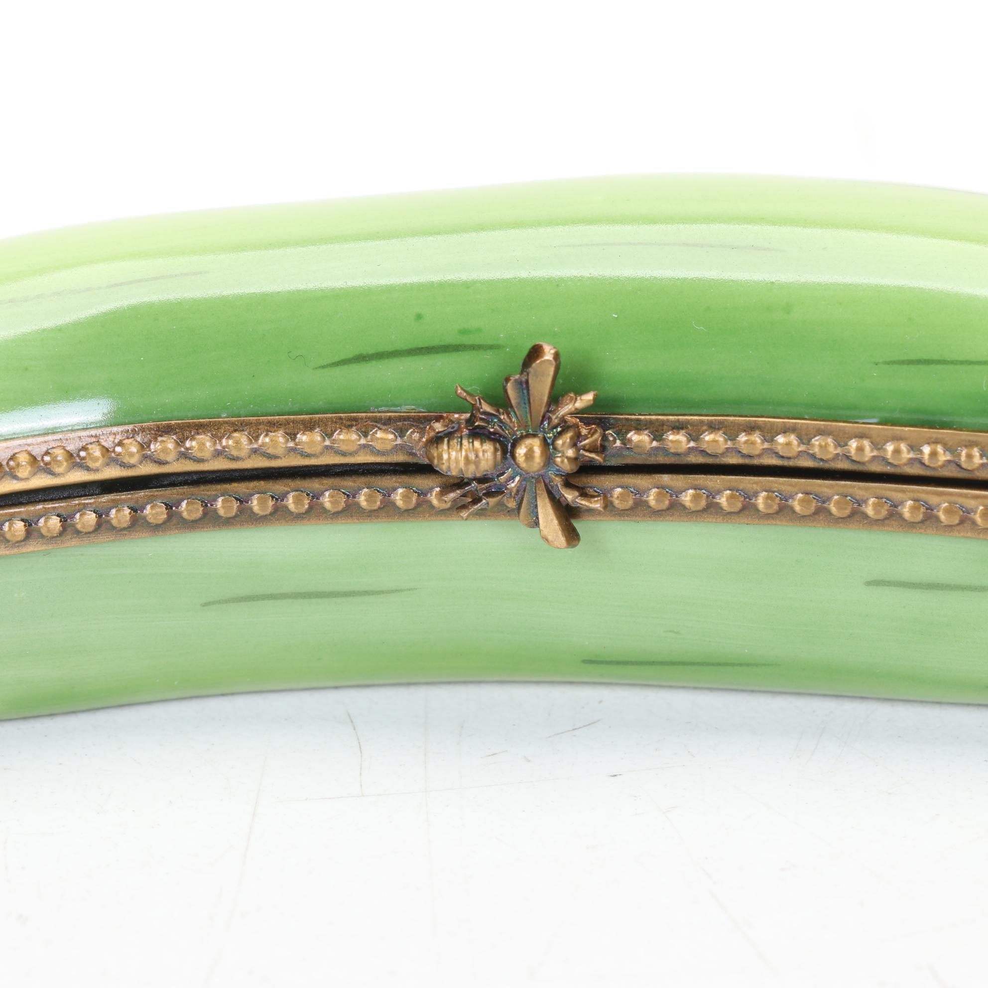 Chamart Hand Painted Limoges Pea Pod Box With Peas Inside