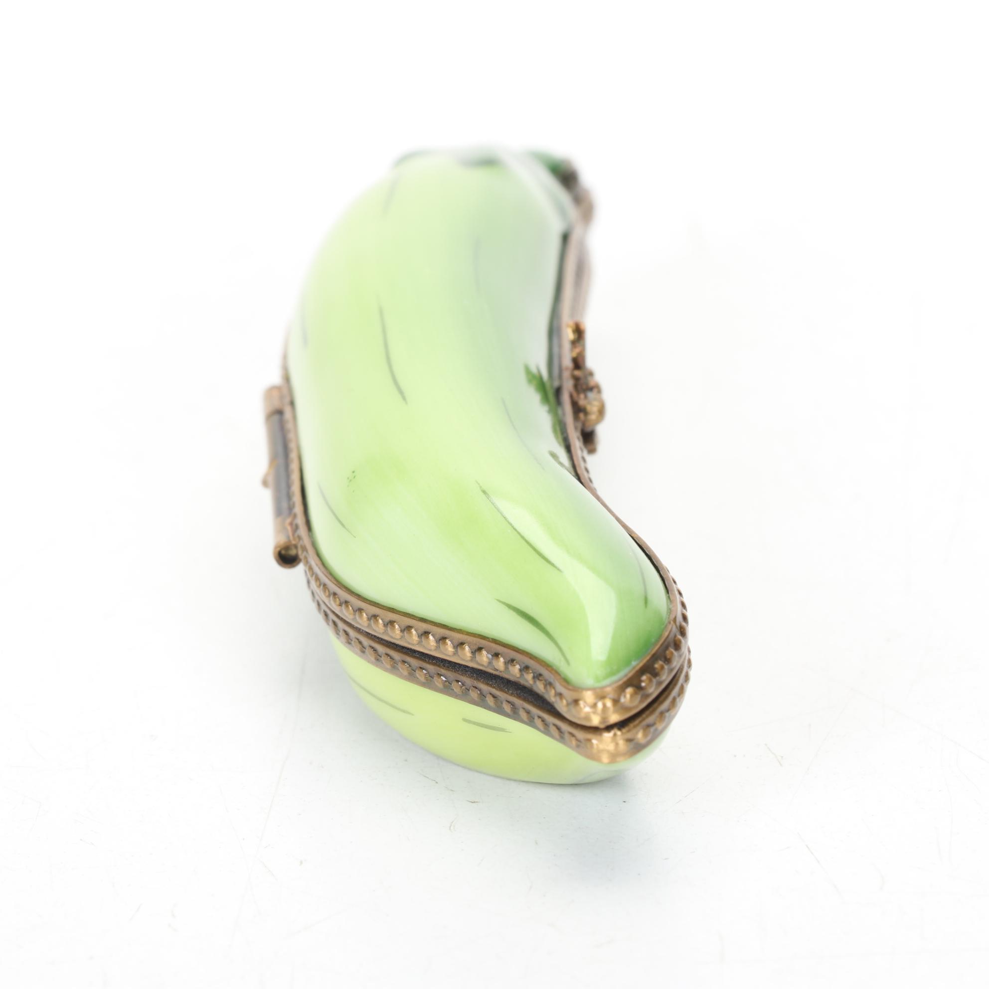 Chamart Hand Painted Limoges Pea Pod Box With Peas Inside