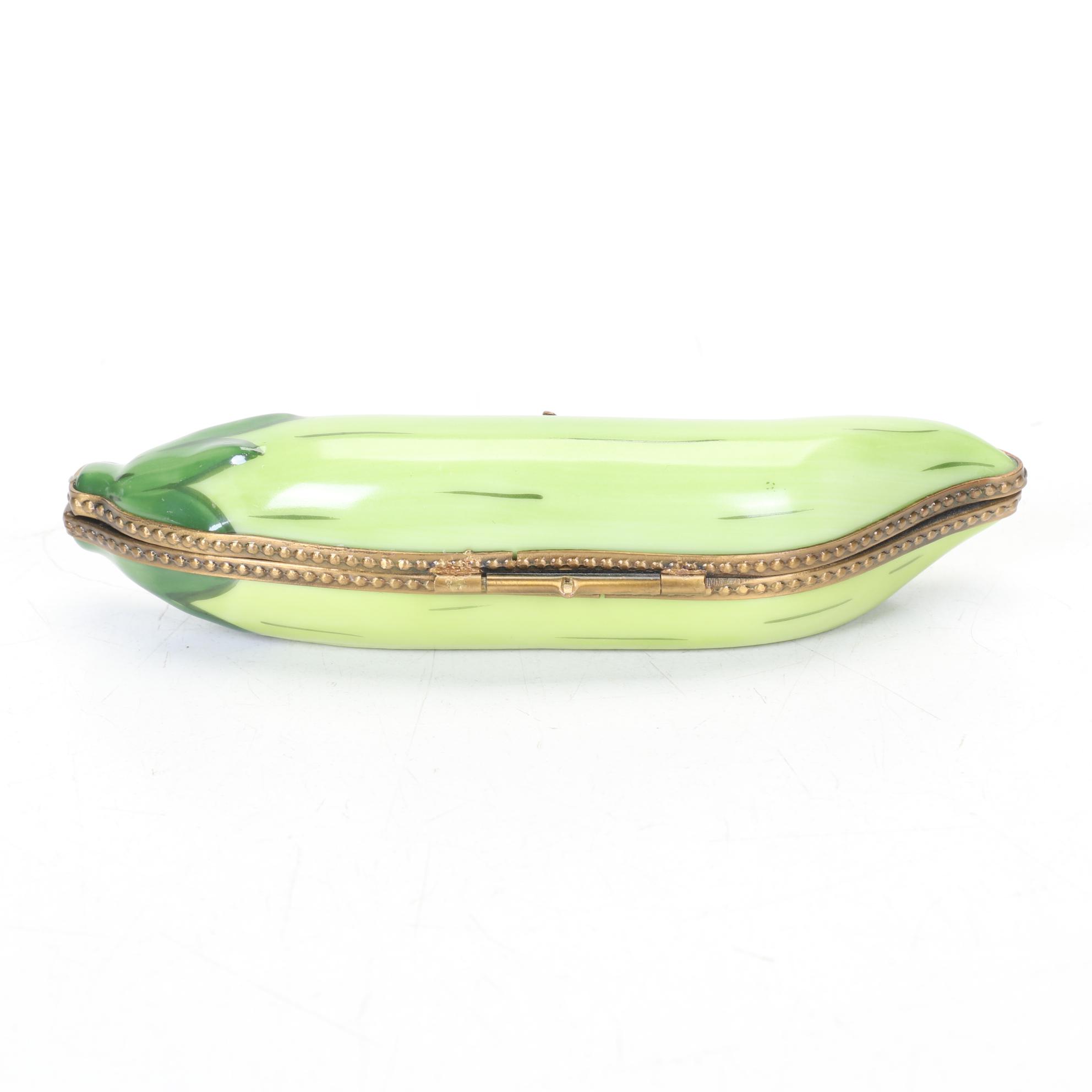 Chamart Hand Painted Limoges Pea Pod Box With Peas Inside