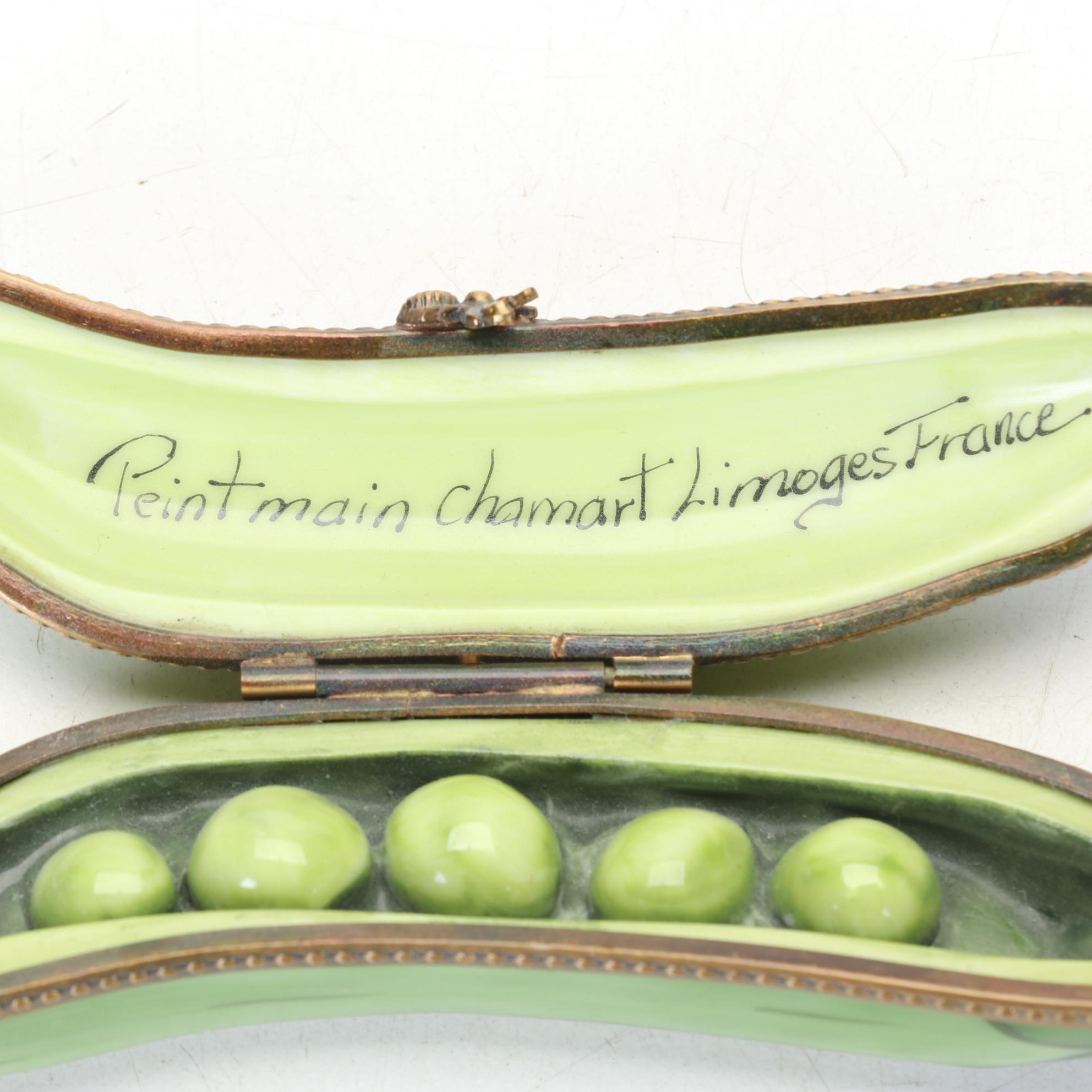 Chamart Hand Painted Limoges Pea Pod Box With Peas Inside