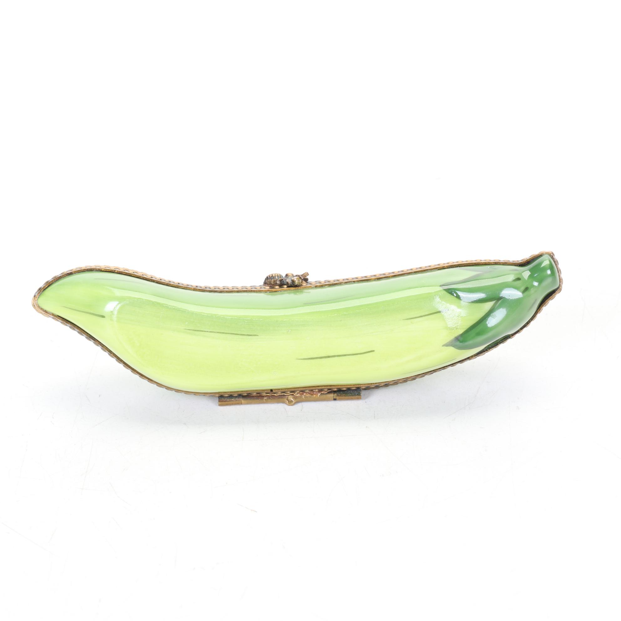 Chamart Hand Painted Limoges Pea Pod Box With Peas Inside