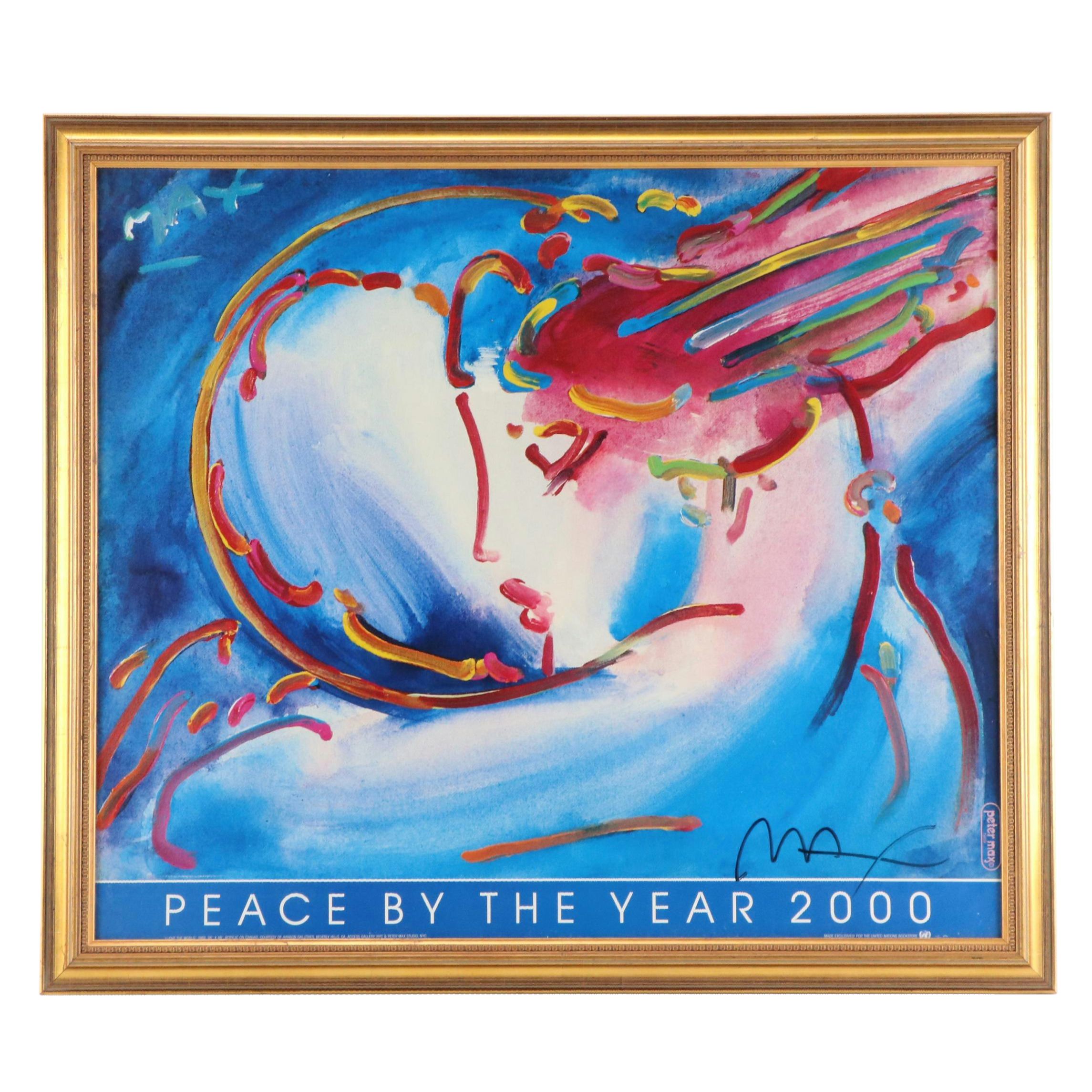 Peter Max Signed Offset Lithograph Poster "Peace by the Year 2000"