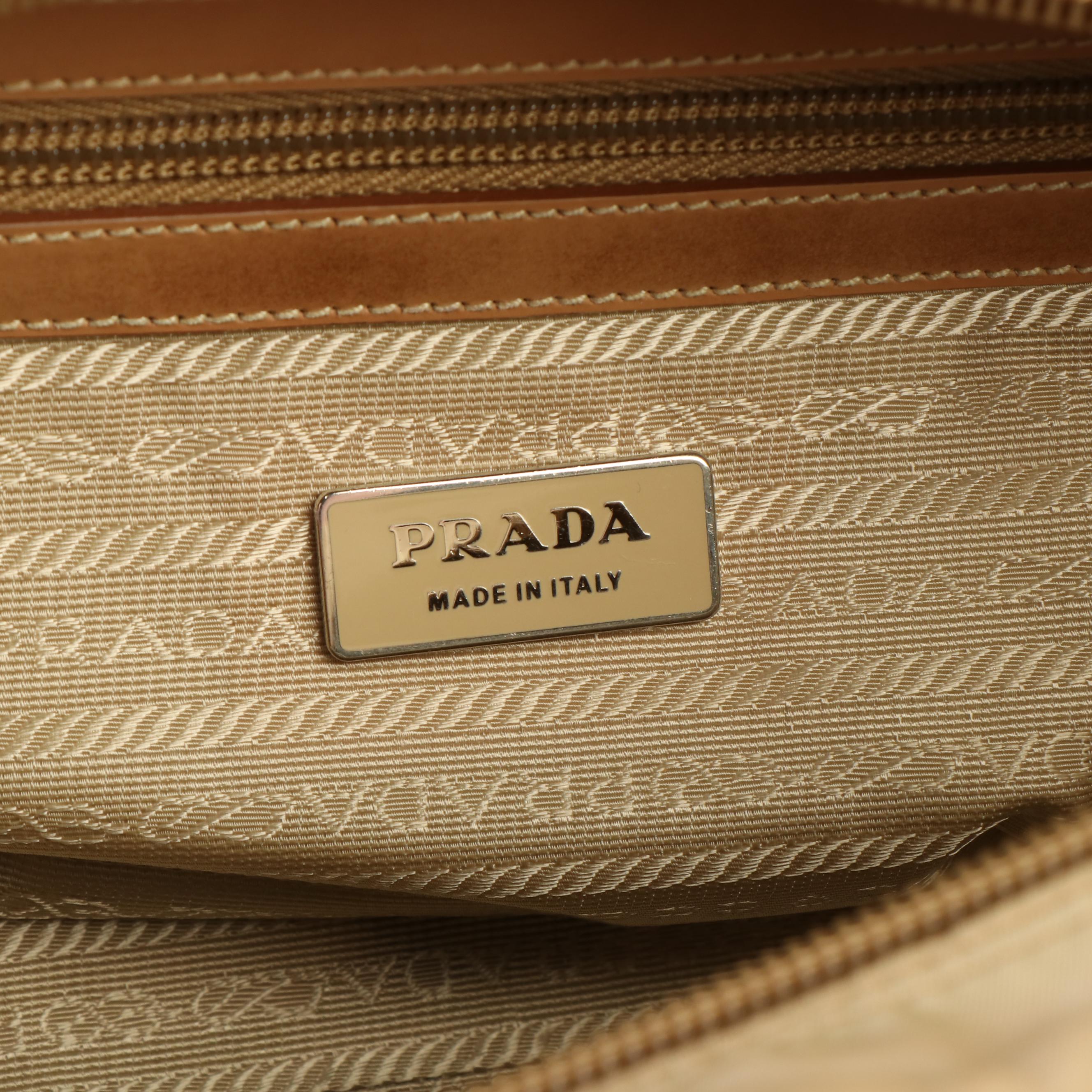 Prada Canapa Logo Boston Bag in Beige Tessuto Nylon
