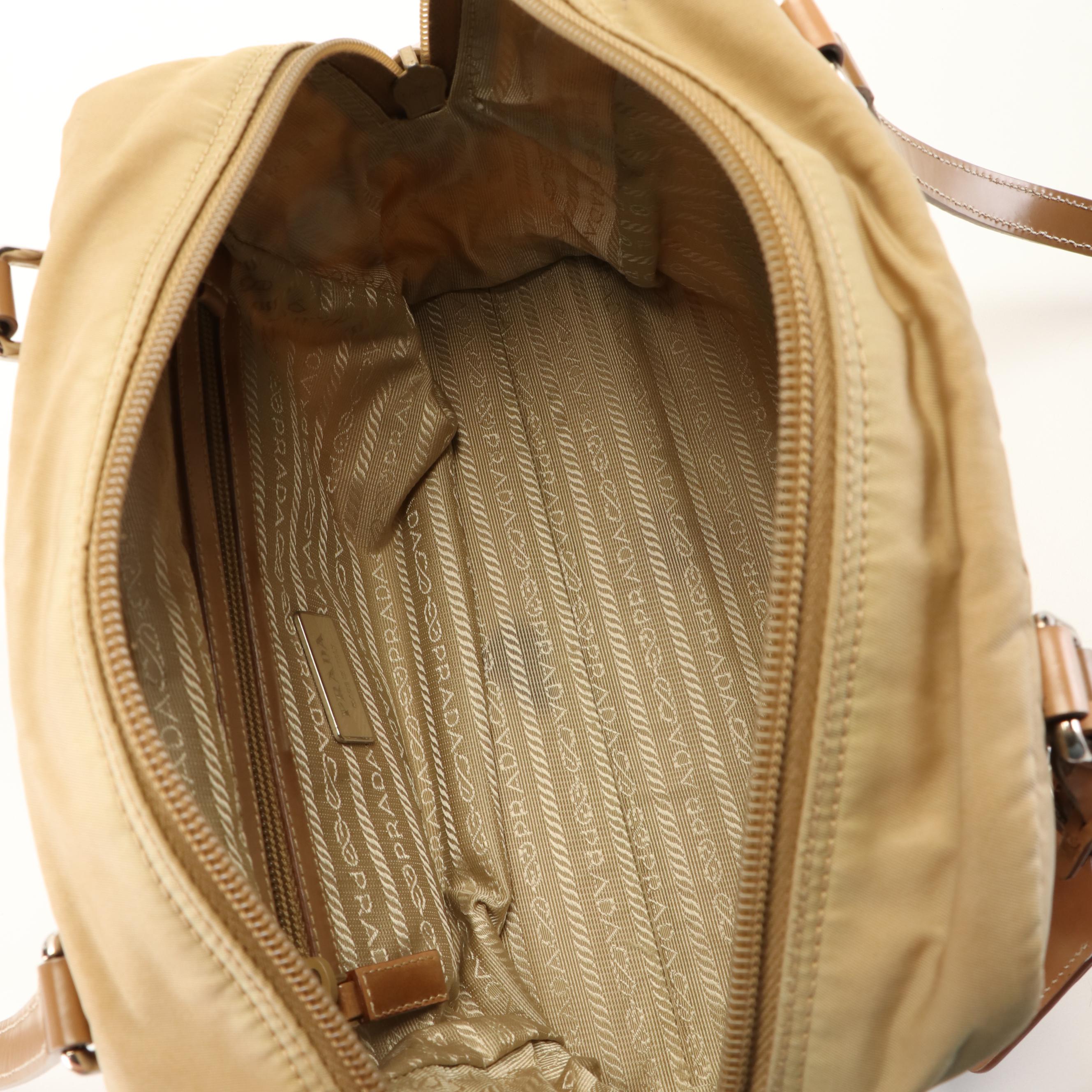 Prada Canapa Logo Boston Bag in Beige Tessuto Nylon