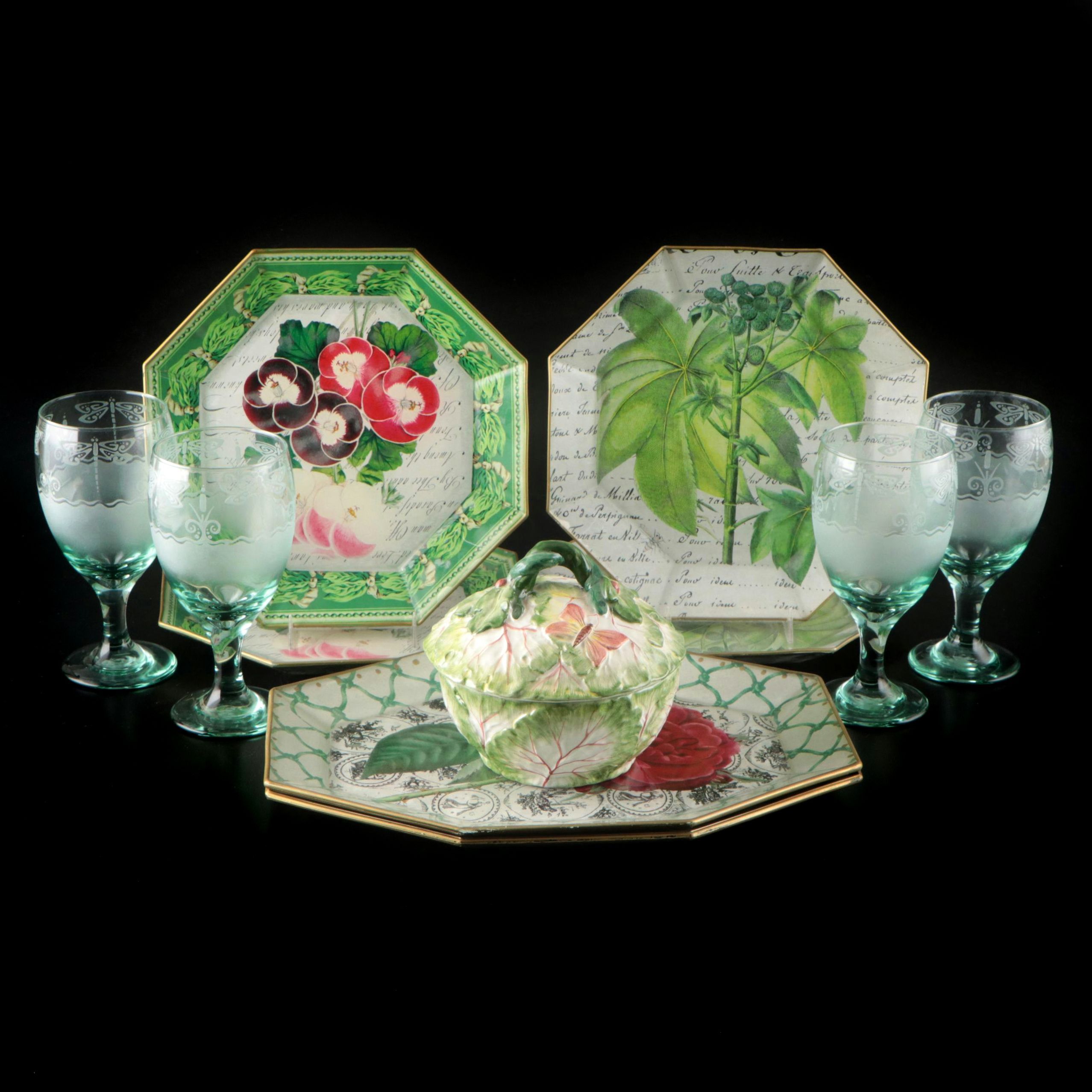 Moonlighting Interiors Decoupaged Glass Platters and Plates with More Tableware