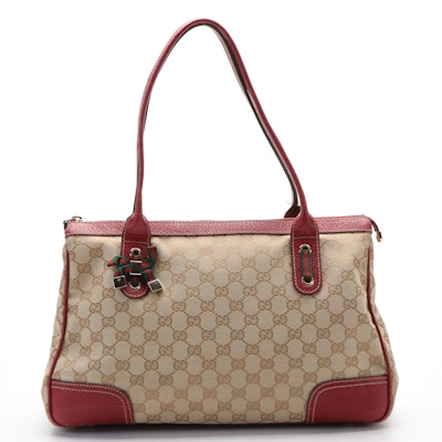 Gucci Princy Zip Tote in GG Canvas and Red Leather