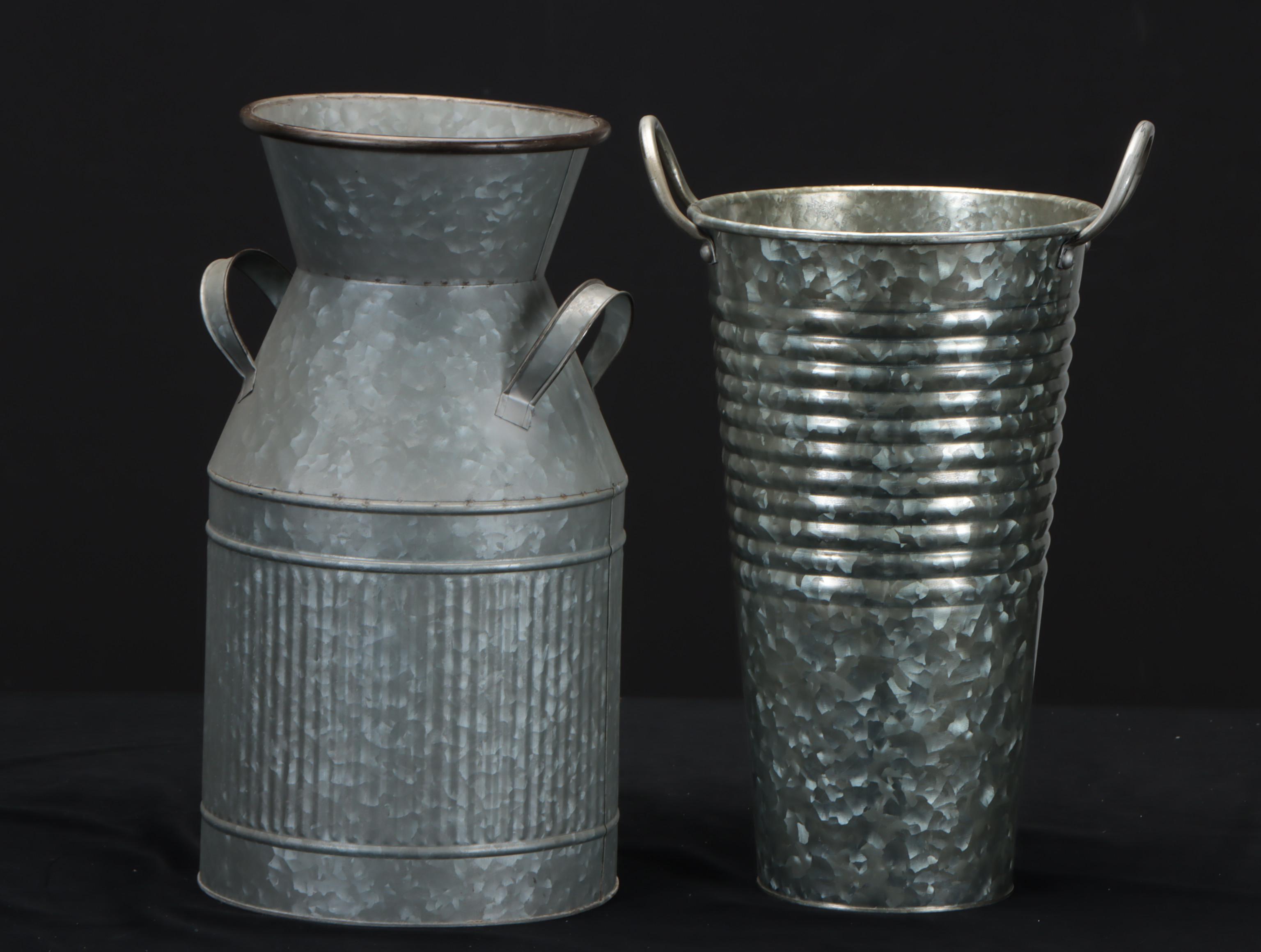 Farm Fresh Dairy Decorative Milk Jug with Galvanized Metal Jug and Vase