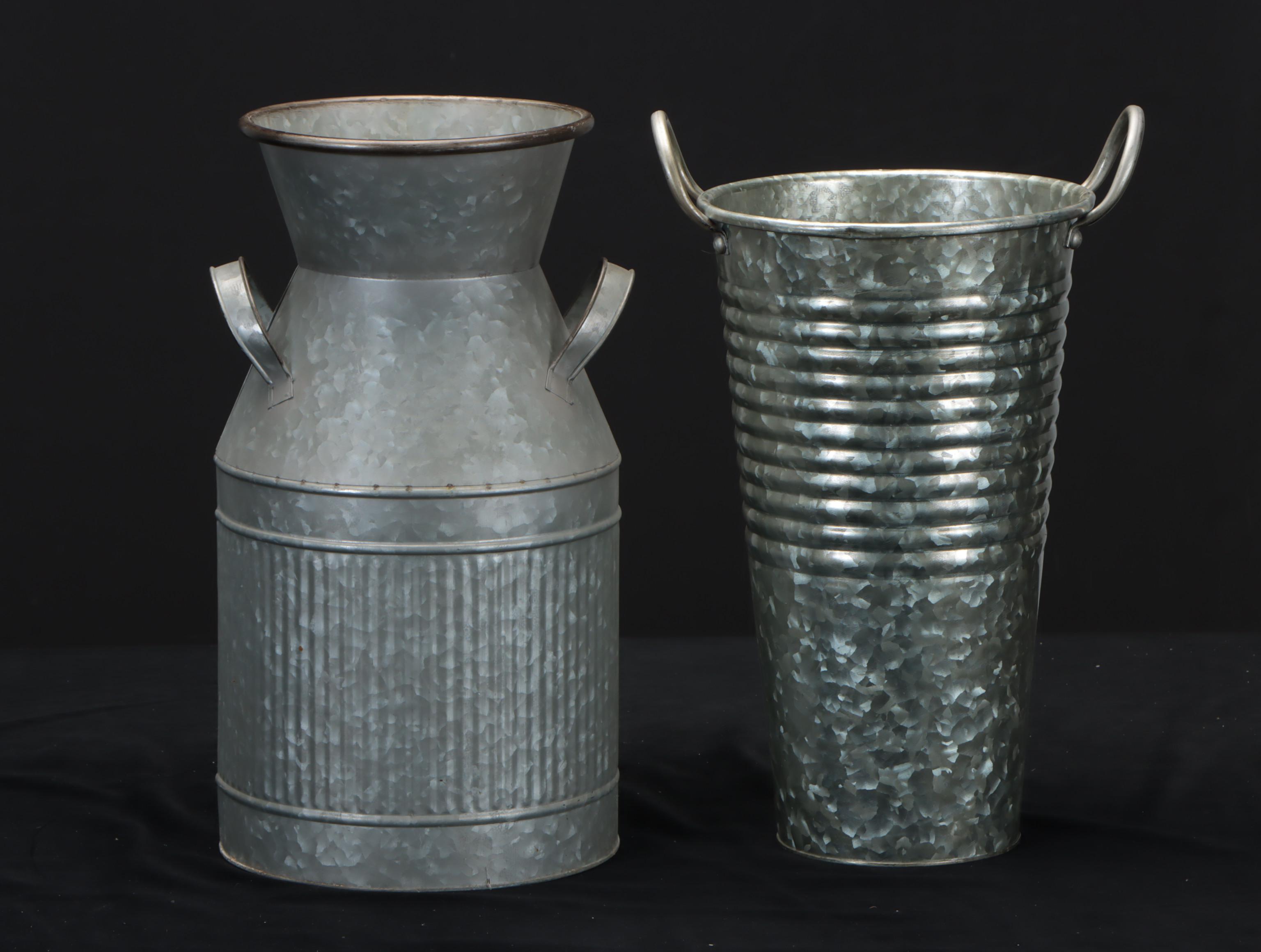 Farm Fresh Dairy Decorative Milk Jug with Galvanized Metal Jug and Vase