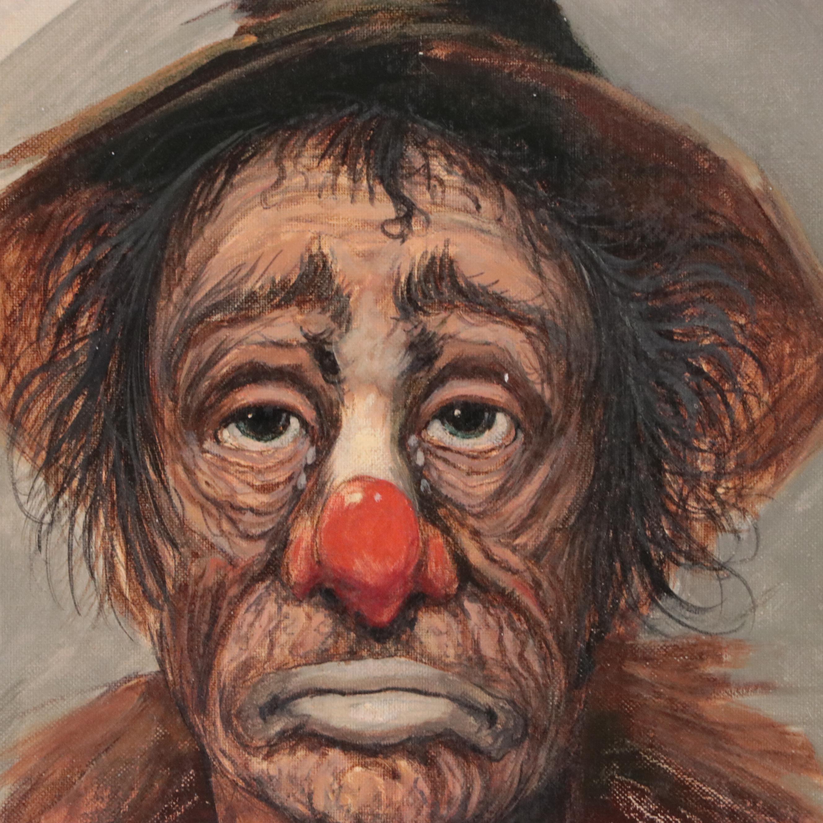 Louis Spiegel Oil Painting Portrait of Clown, 1965