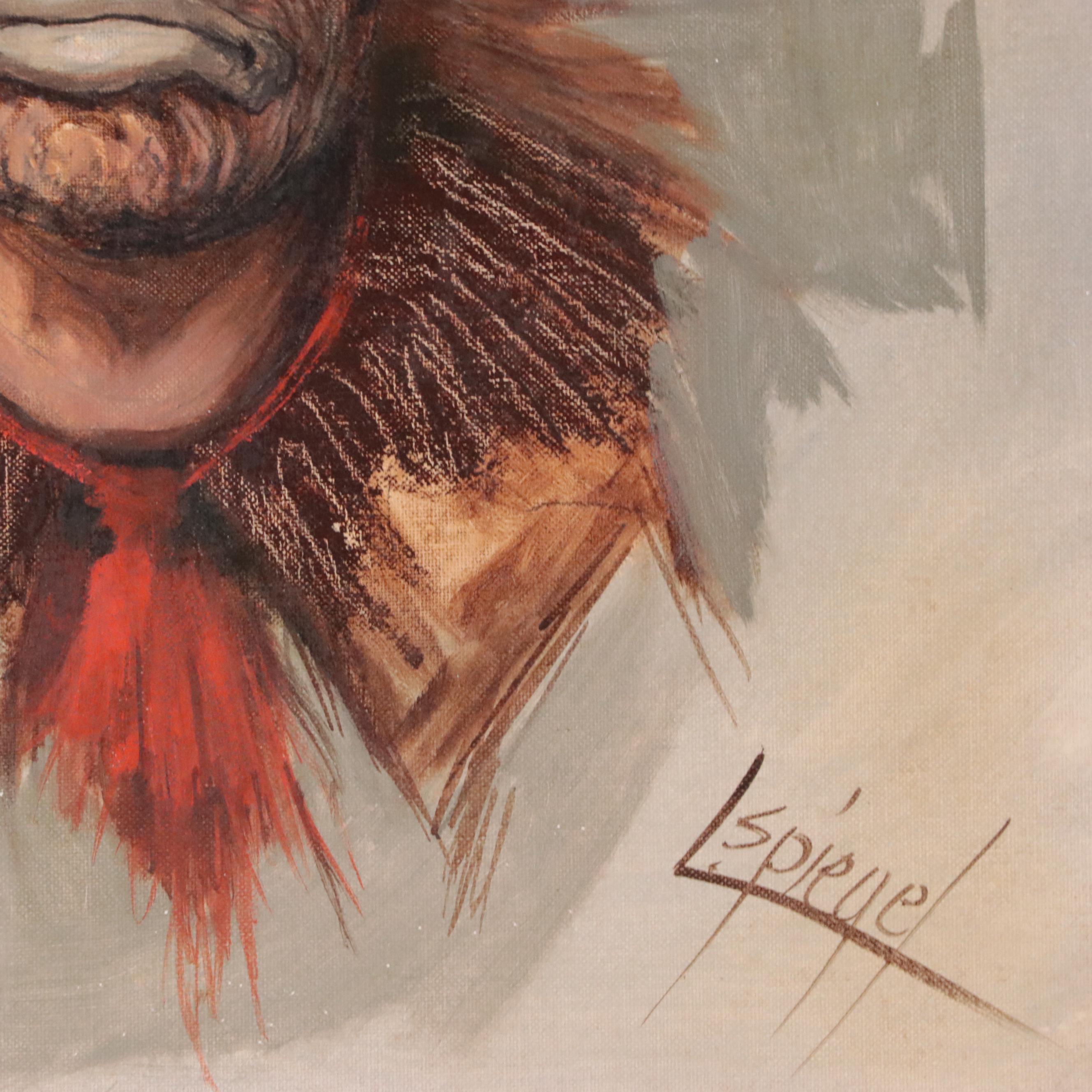 Louis Spiegel Oil Painting Portrait of Clown, 1965