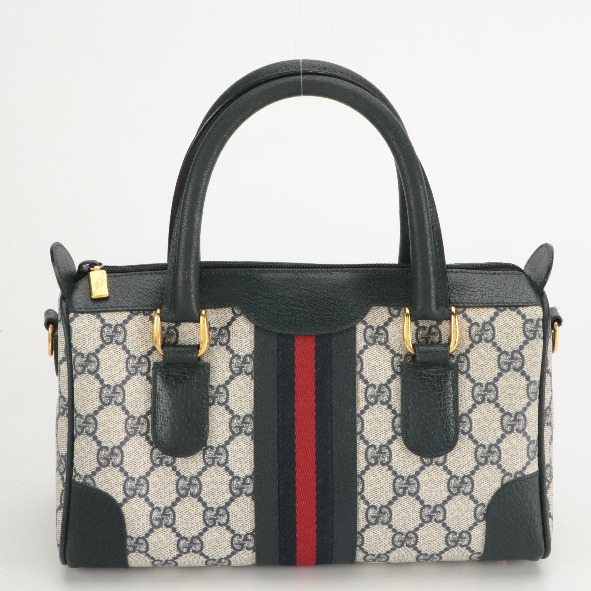 Gucci Web Stripe Supreme Canvas and Leather Boston Bag with Wallet & Key Holder