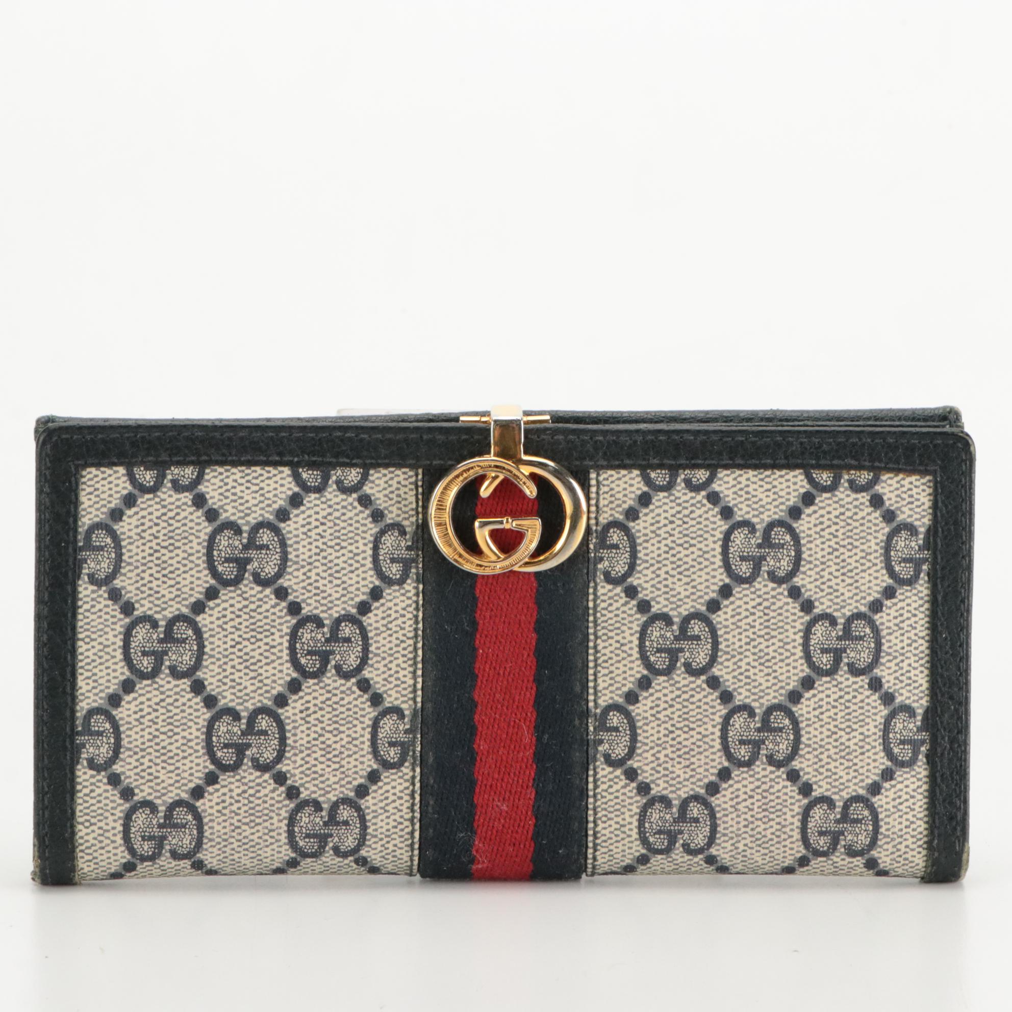 Gucci Web Stripe Supreme Canvas and Leather Boston Bag with Wallet & Key Holder