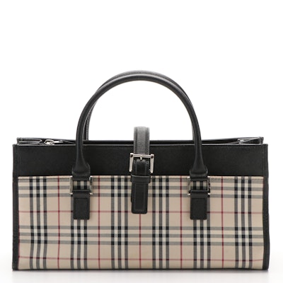 Burberry House Check and Black Leather  Handle Bag