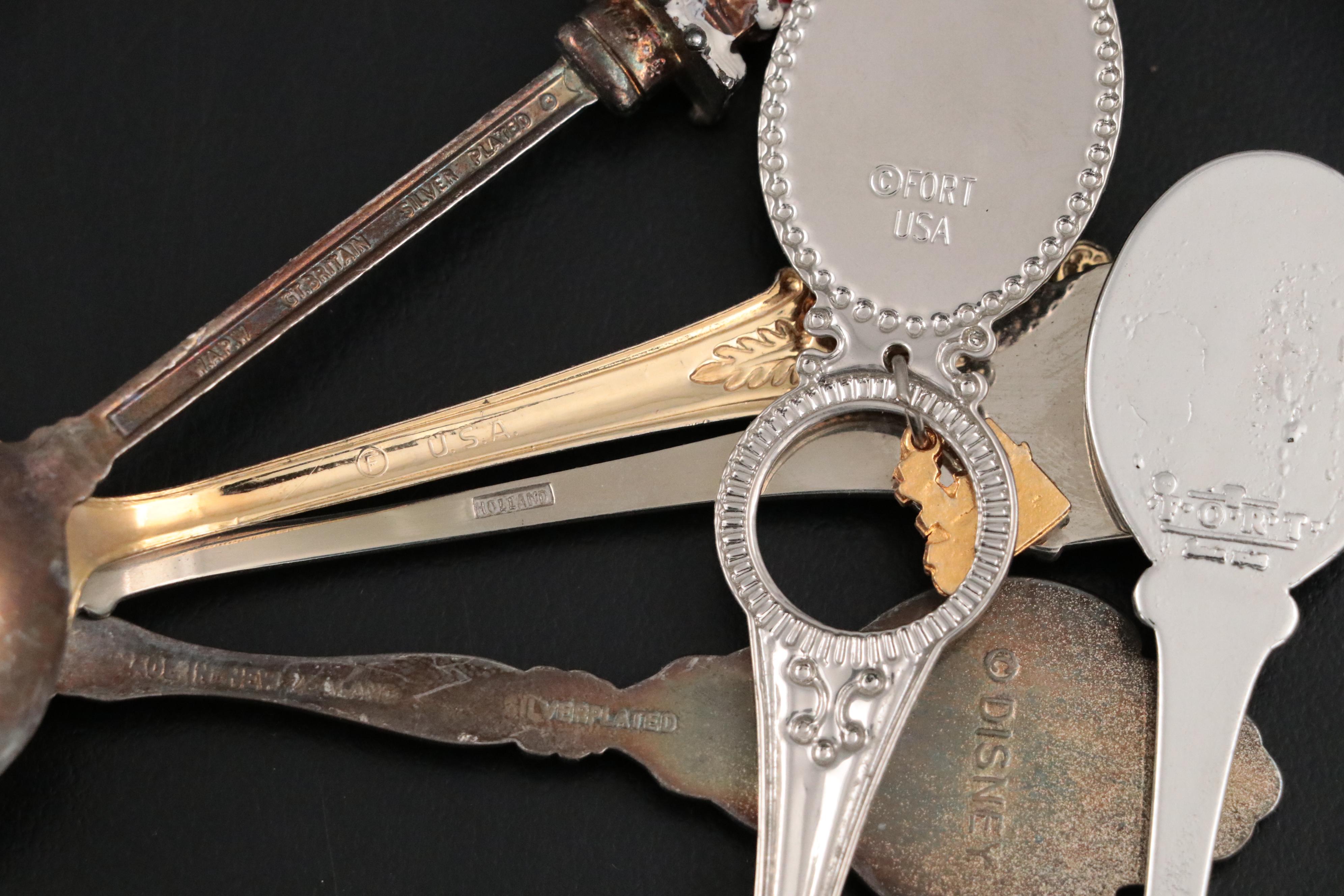Silver Plate and Other Metal Souvenir Spoons Framed in Shadow Boxes