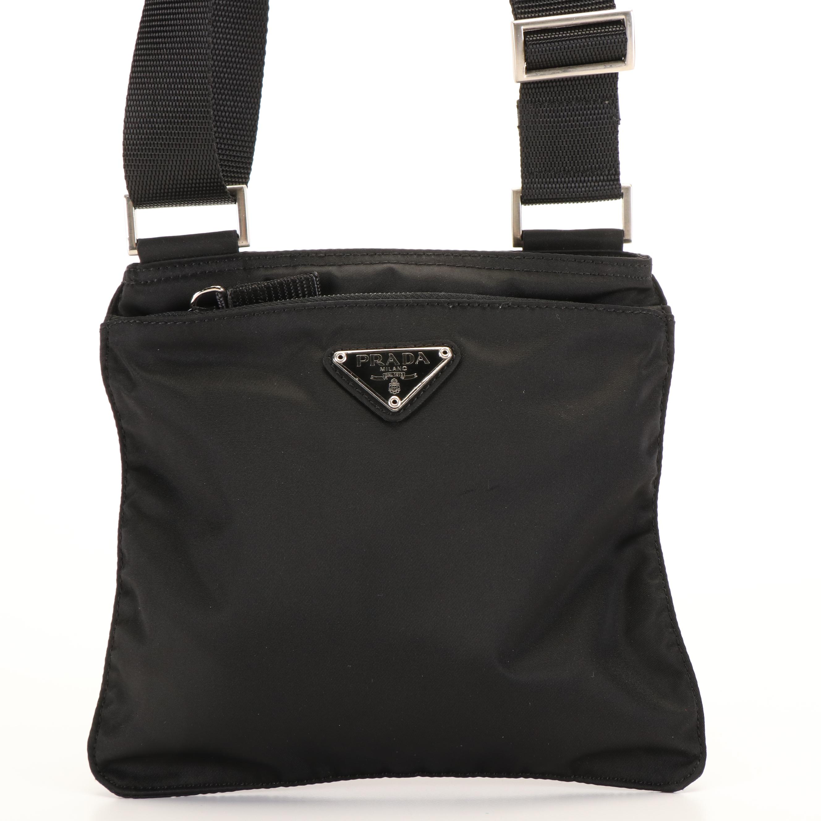 Prada Vela Triangle Logo Tessuto Black Nylon Messenger Bag