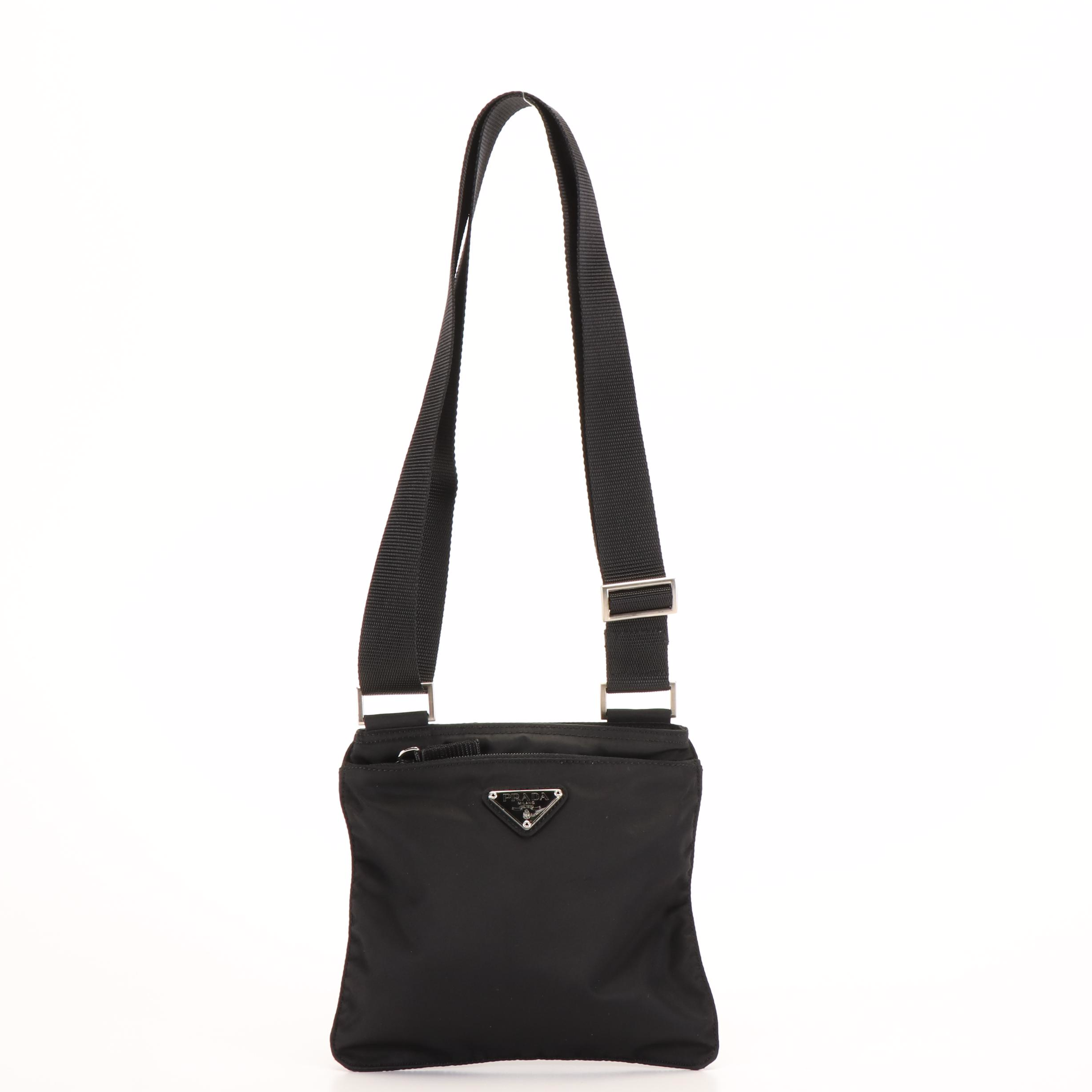 Prada Vela Triangle Logo Tessuto Black Nylon Messenger Bag